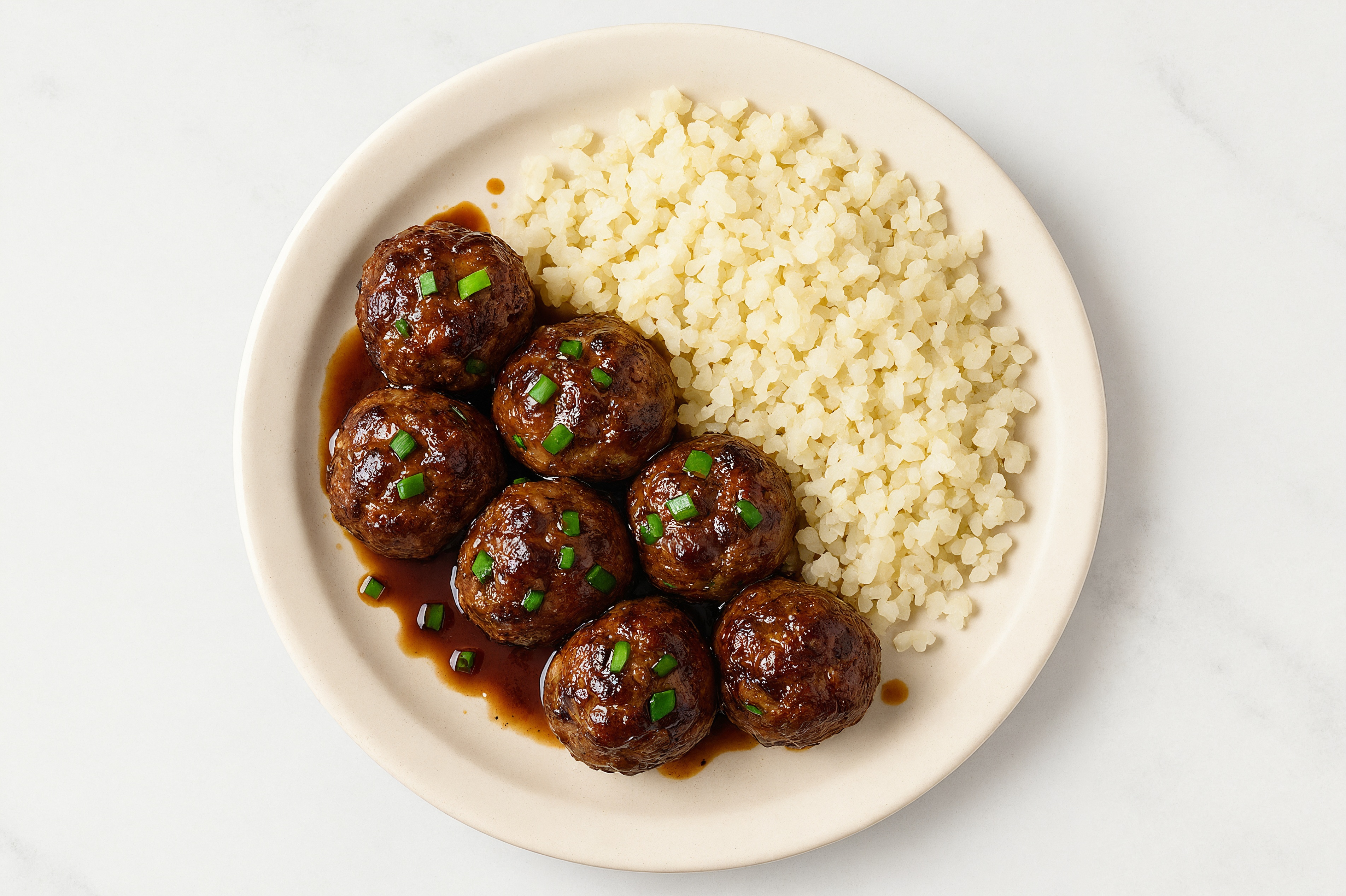 Teriyaki BBQ Beef and Brisket Burger Meatballs + Cauliflower Rice