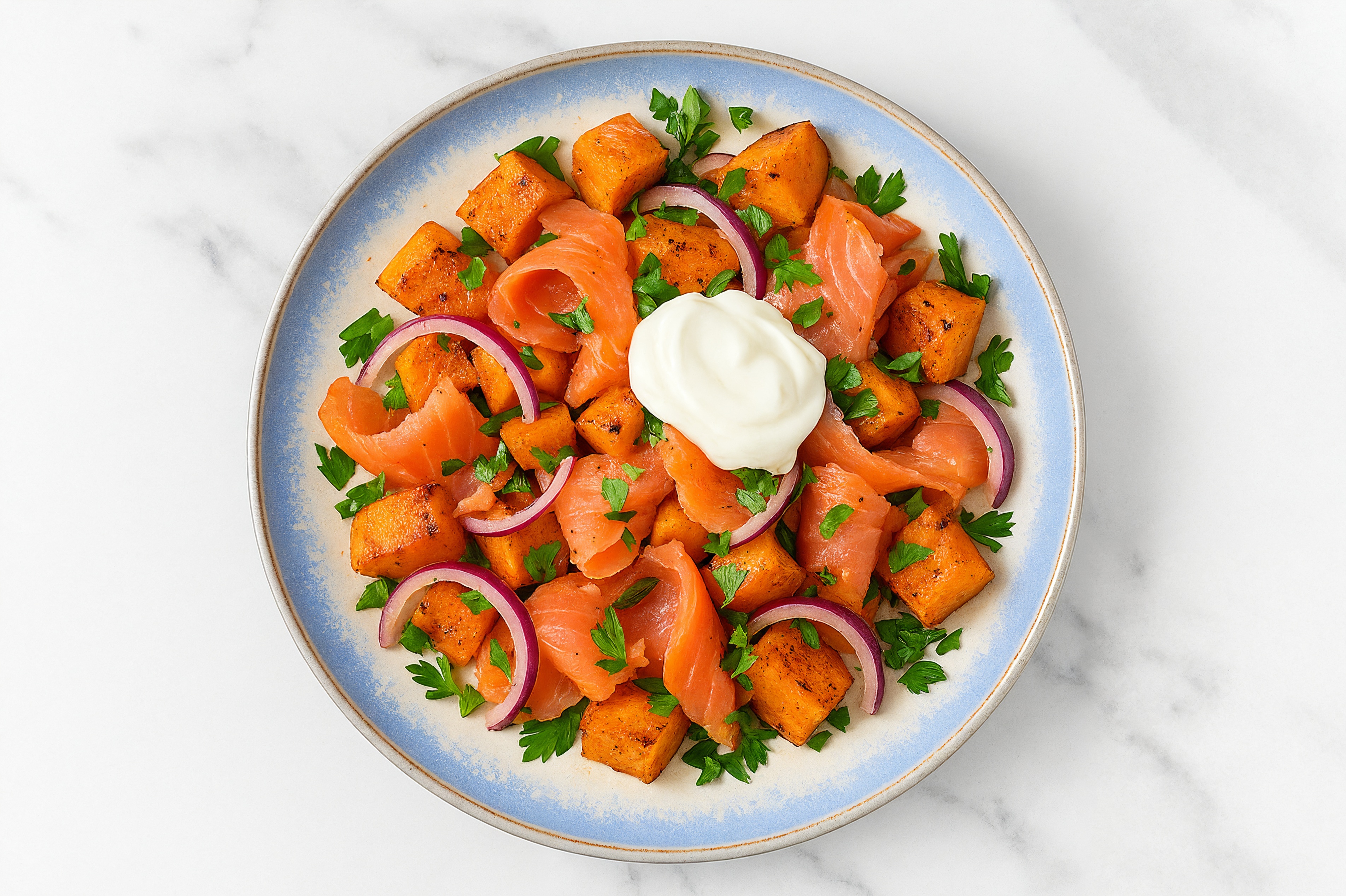Smoked Salmon Loaded Roast Sweet Potatoes
