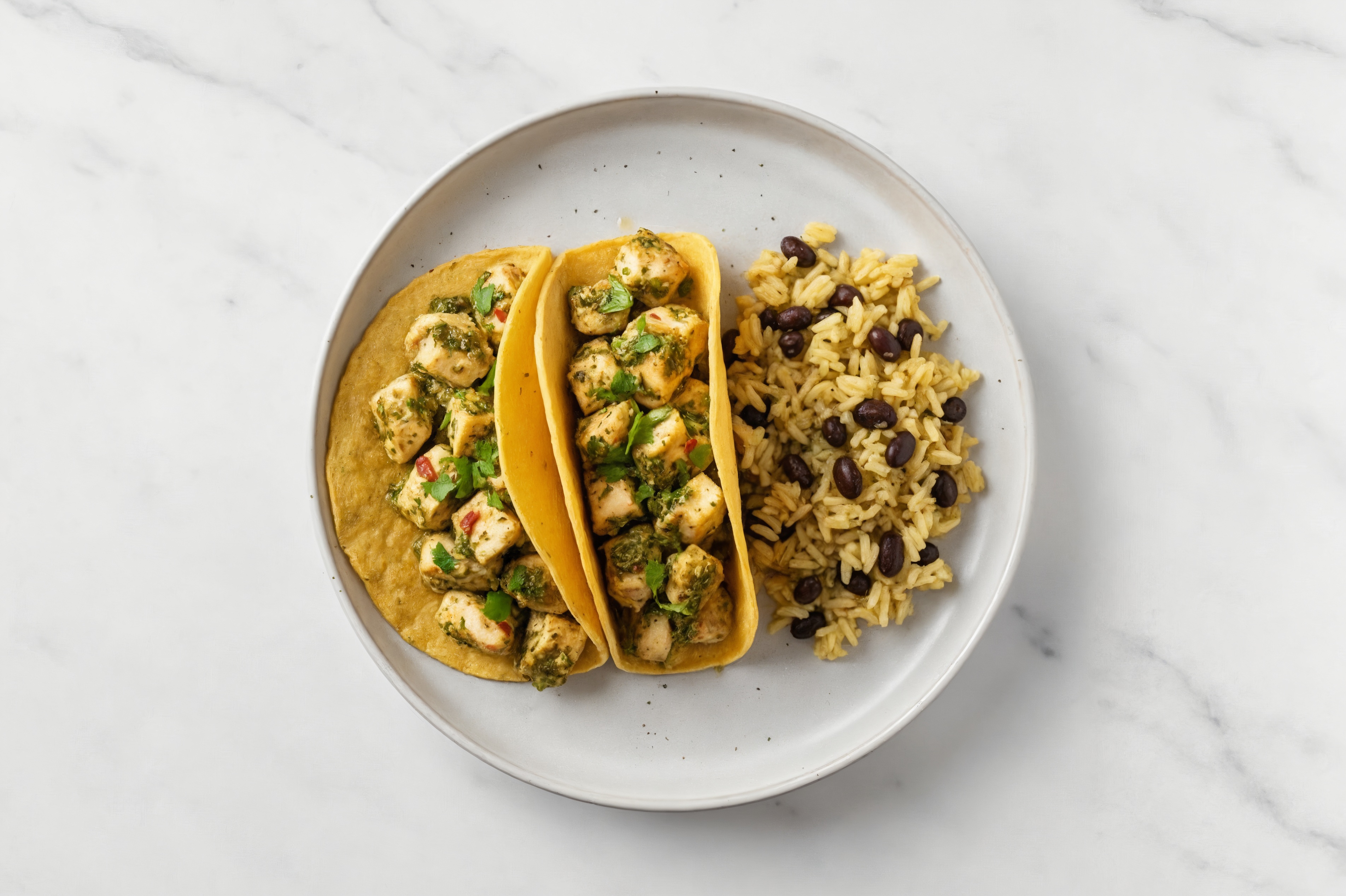 Tangy Cilantro Chicken Tacos + Rice with Beans