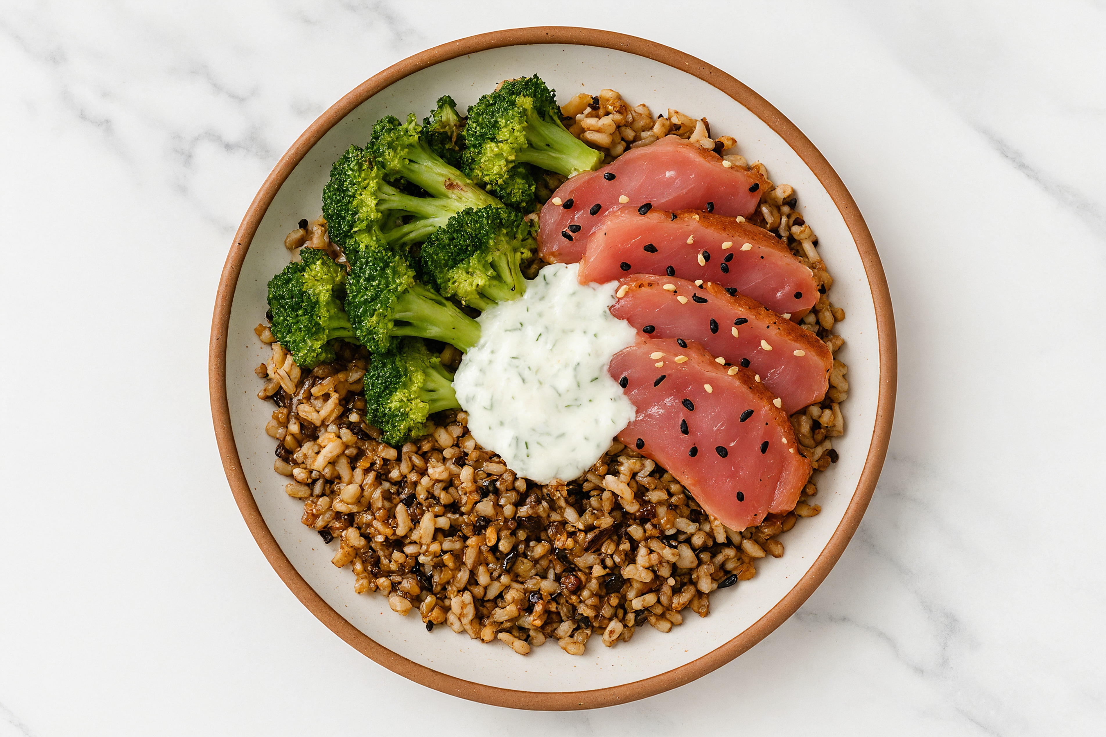 Tuna Seven Grain Bowl with Tzatziki & Organic Broccoli