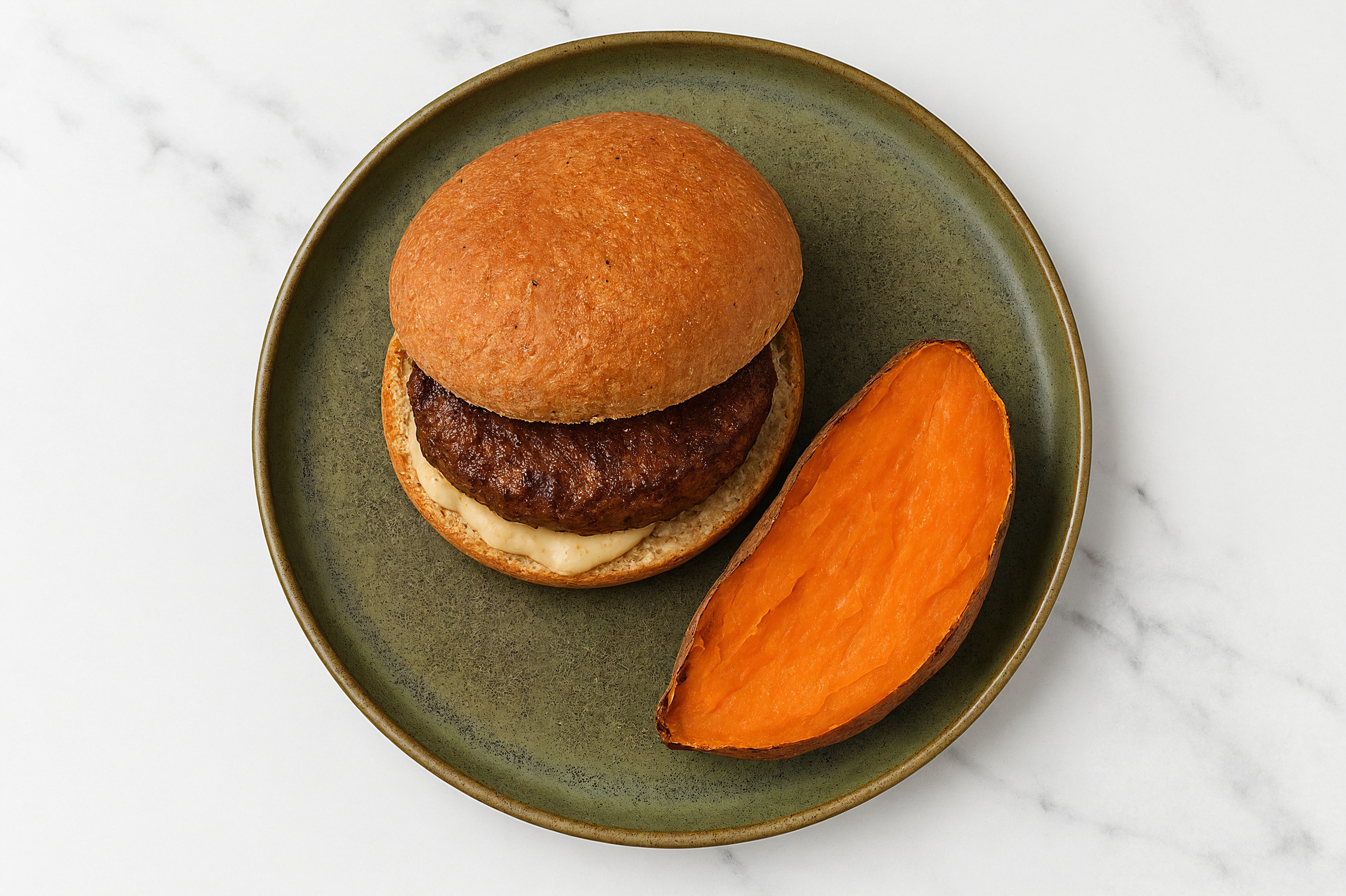 Beyond Burger with Sweet Potato & Onion Hummus