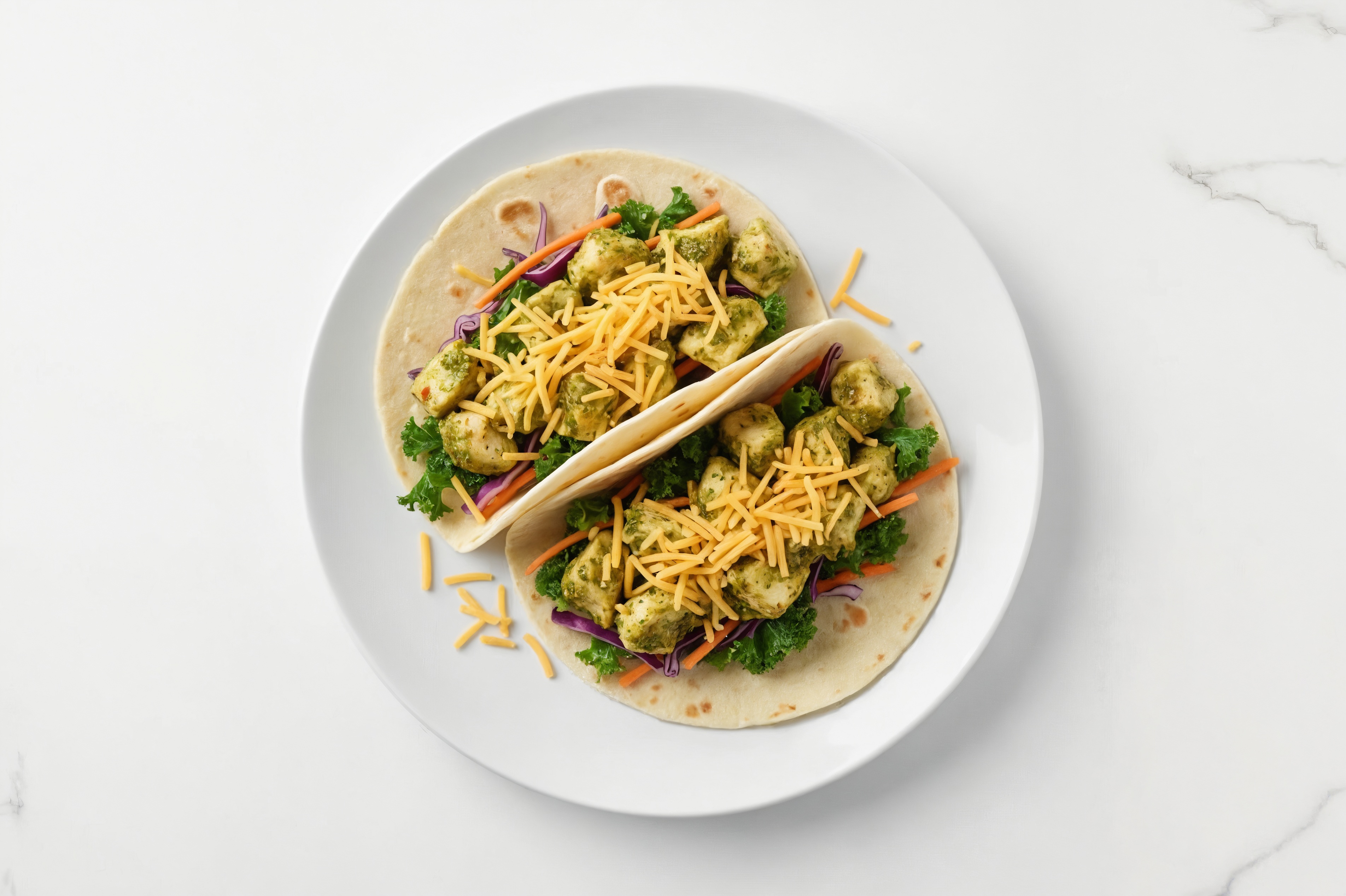 Cheesy Cilantro Chicken + Veggie Tacos with Shredded Sharp Cheddar Cheese