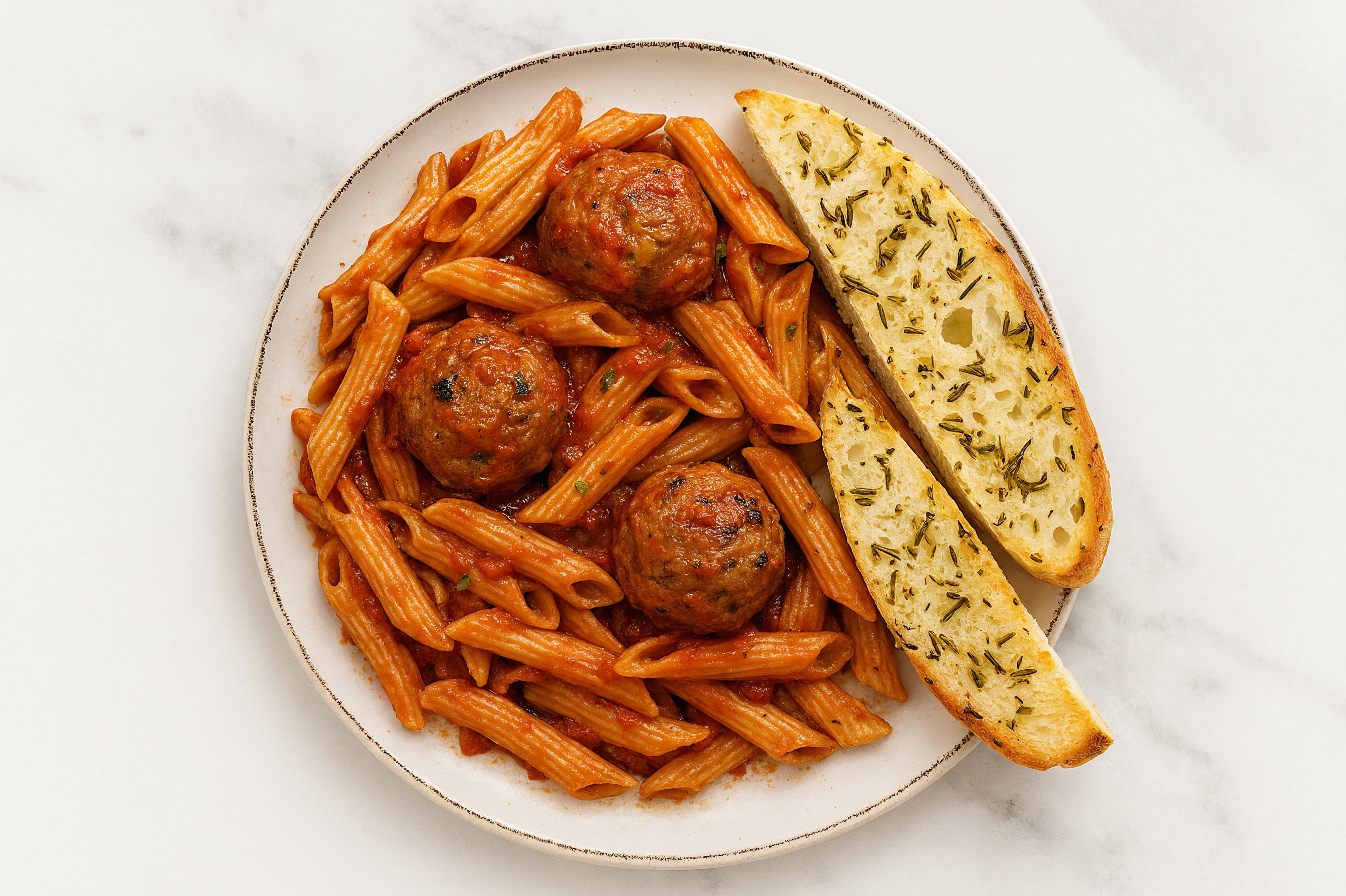 Sourdough Penne Rigate Meatball Marinara + Focaccia