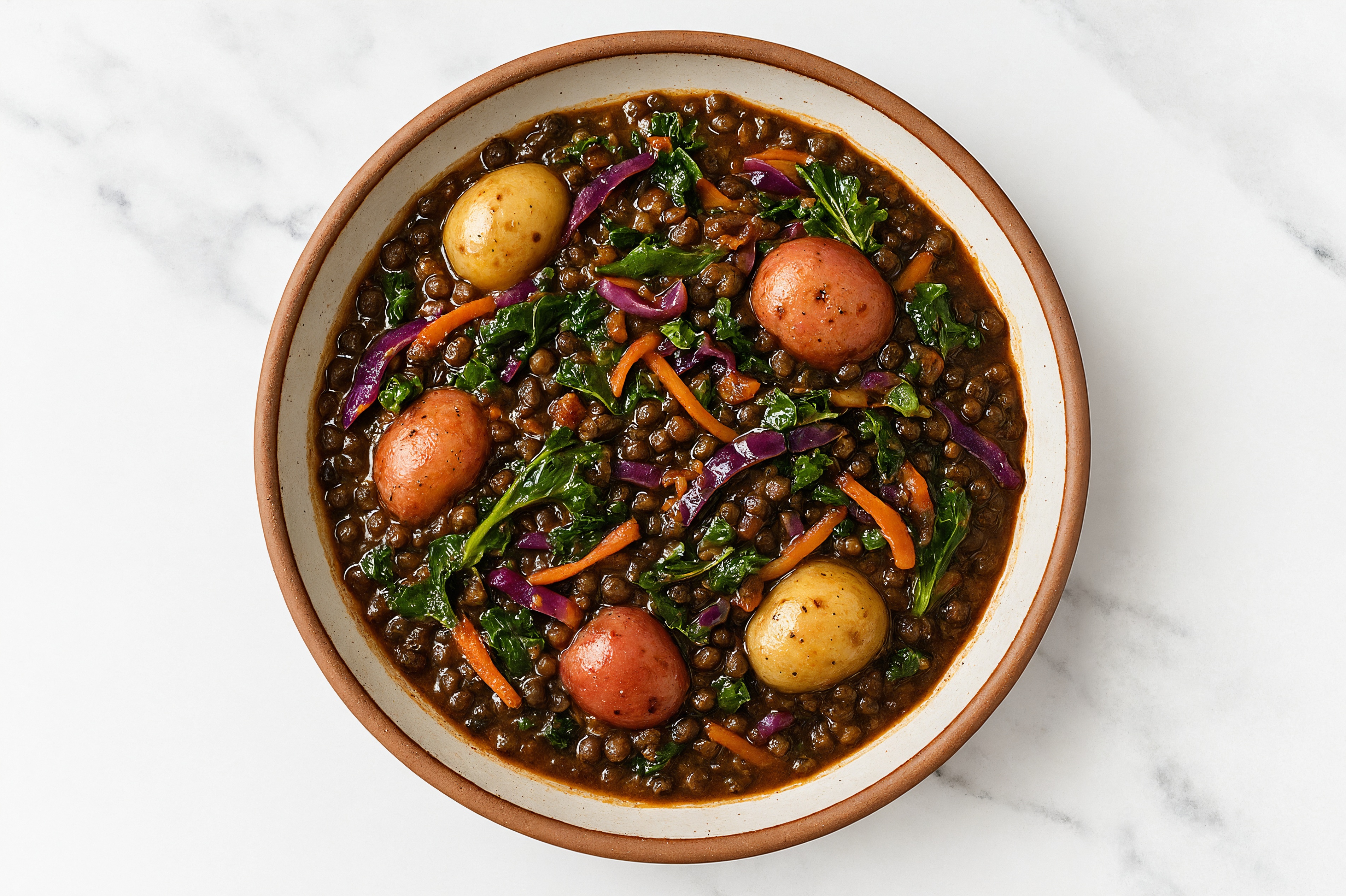 Black Lentil Dal Bowl with Potatoes + Rainbow Veggies