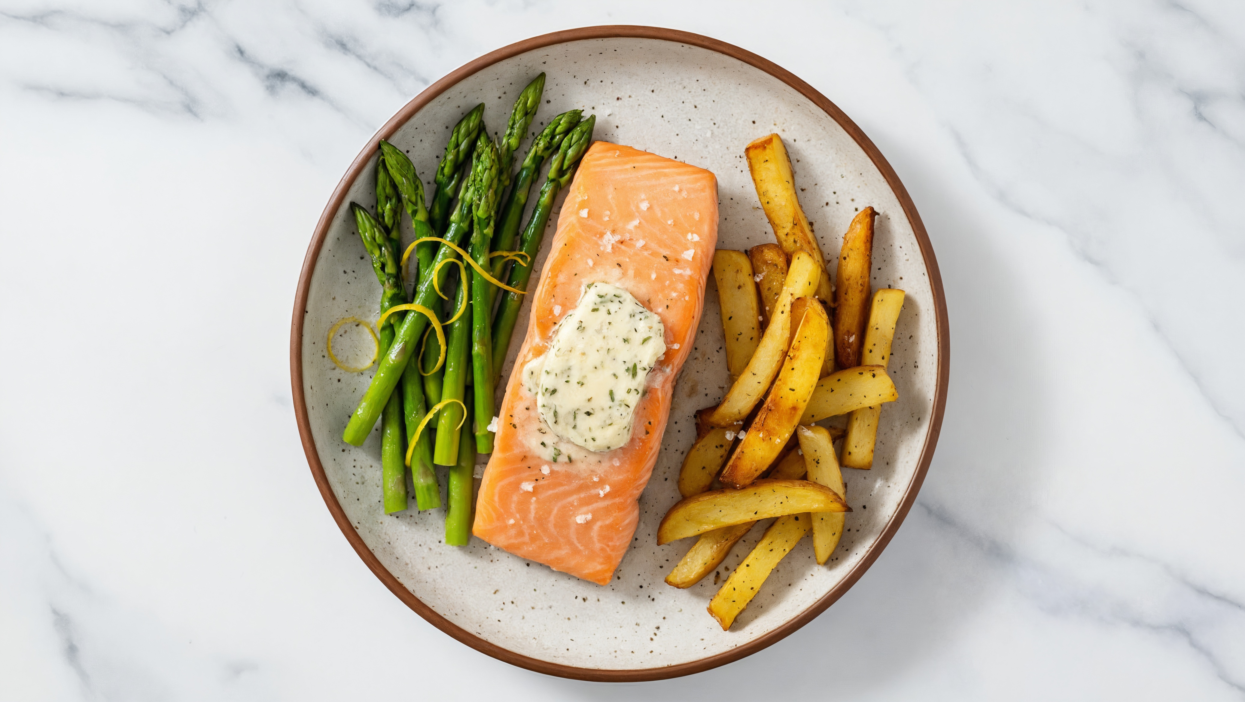 Salmon Frites with Lemony Asparagus