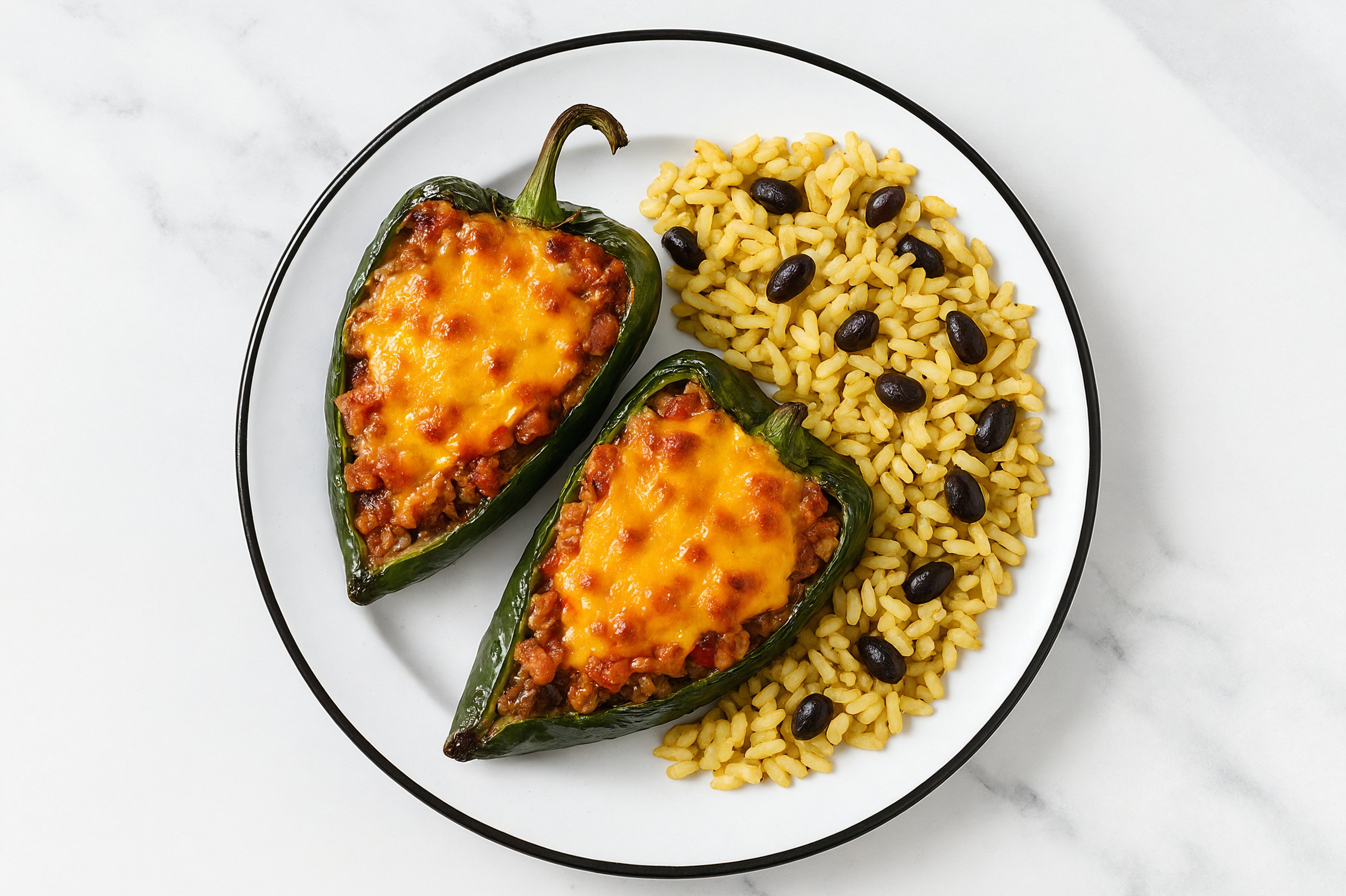 Cheesy BBQ Beef and Brisket Burger Stuffed Poblano Peppers