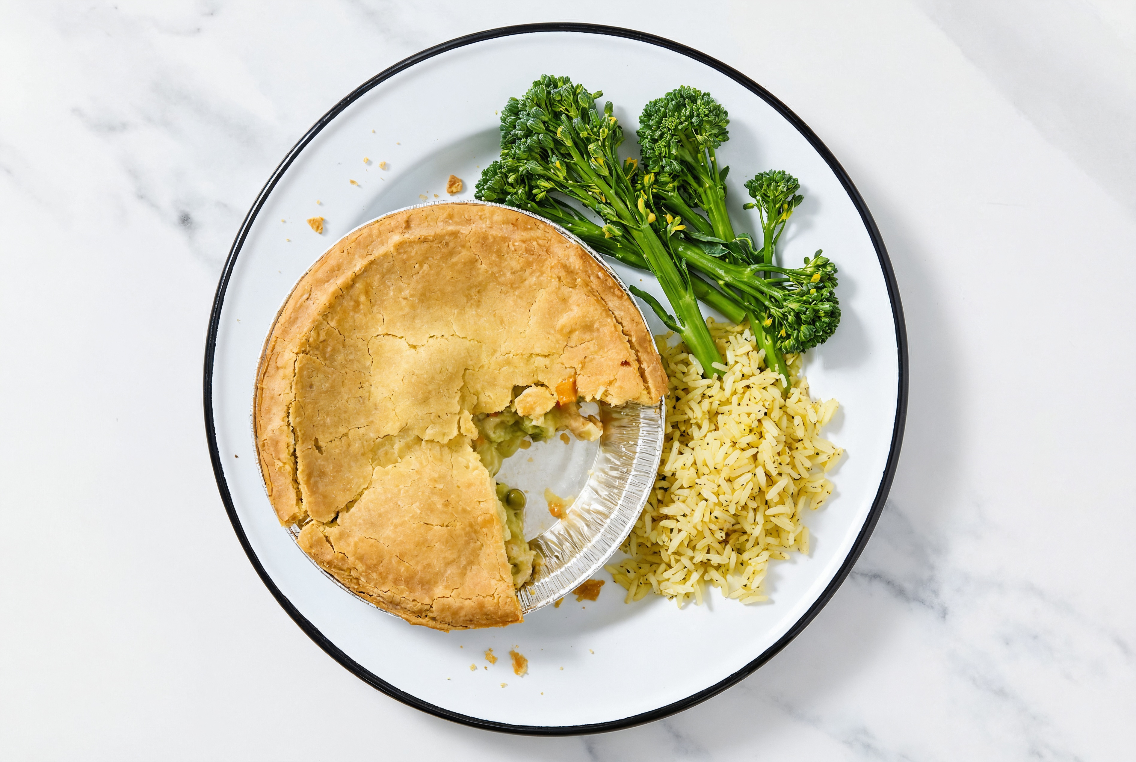 Chicken Pot Pie with Baby Broccoli & Jasmine Rice
