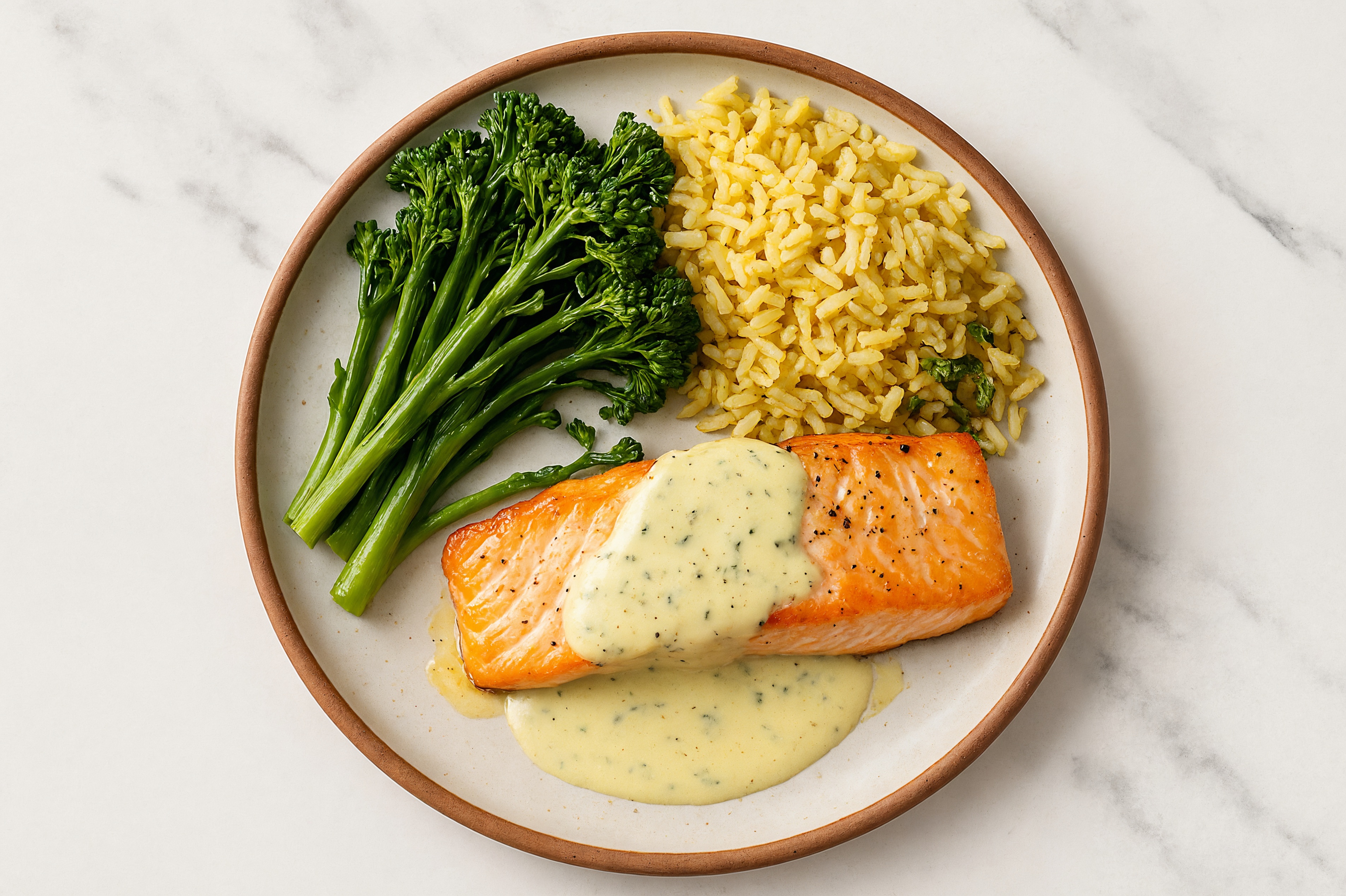 Creamy Herb Cream Salmon + Baby Broccoli