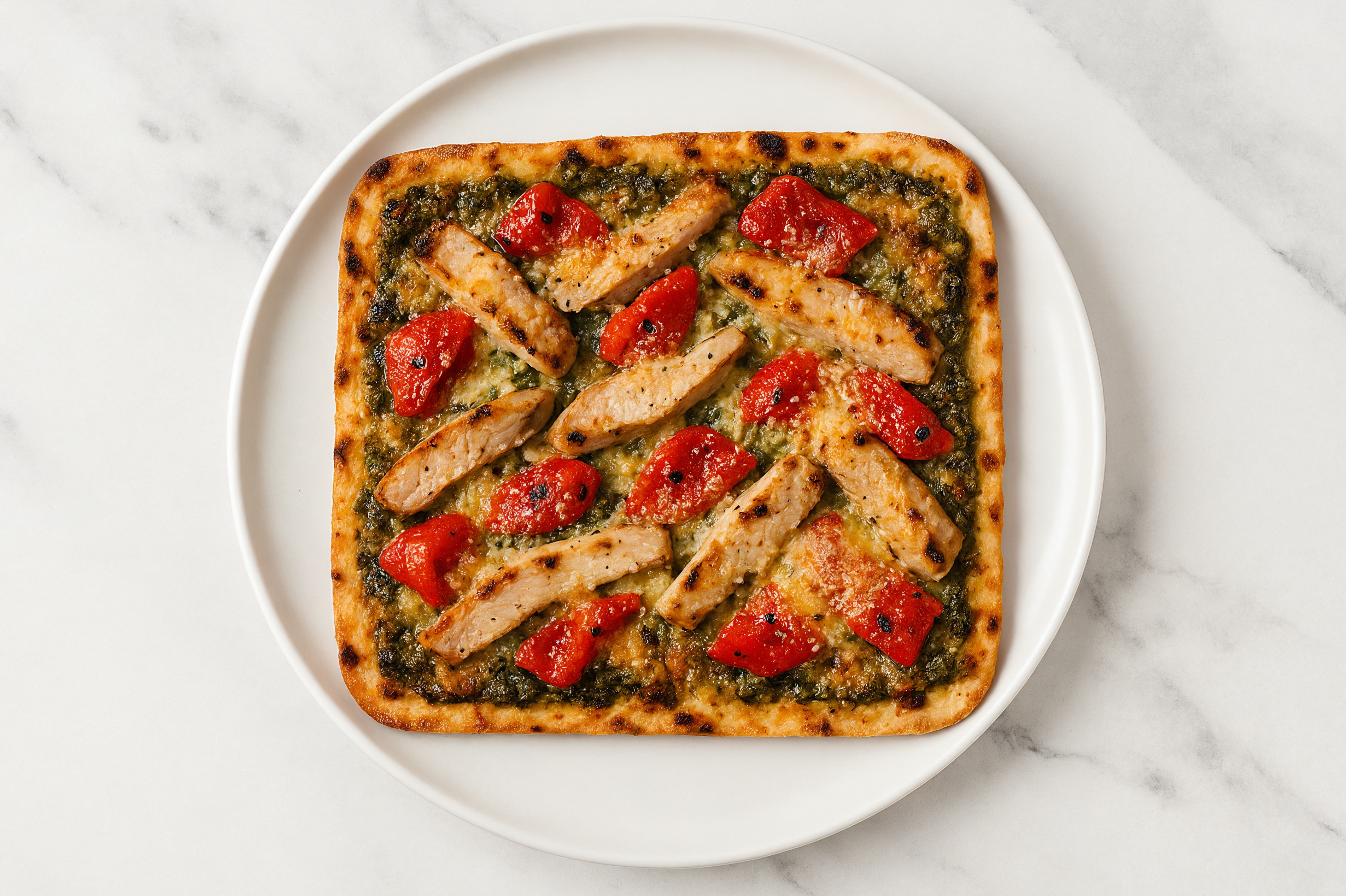 Pesto Pork + Roasted Bell Pepper Pizza