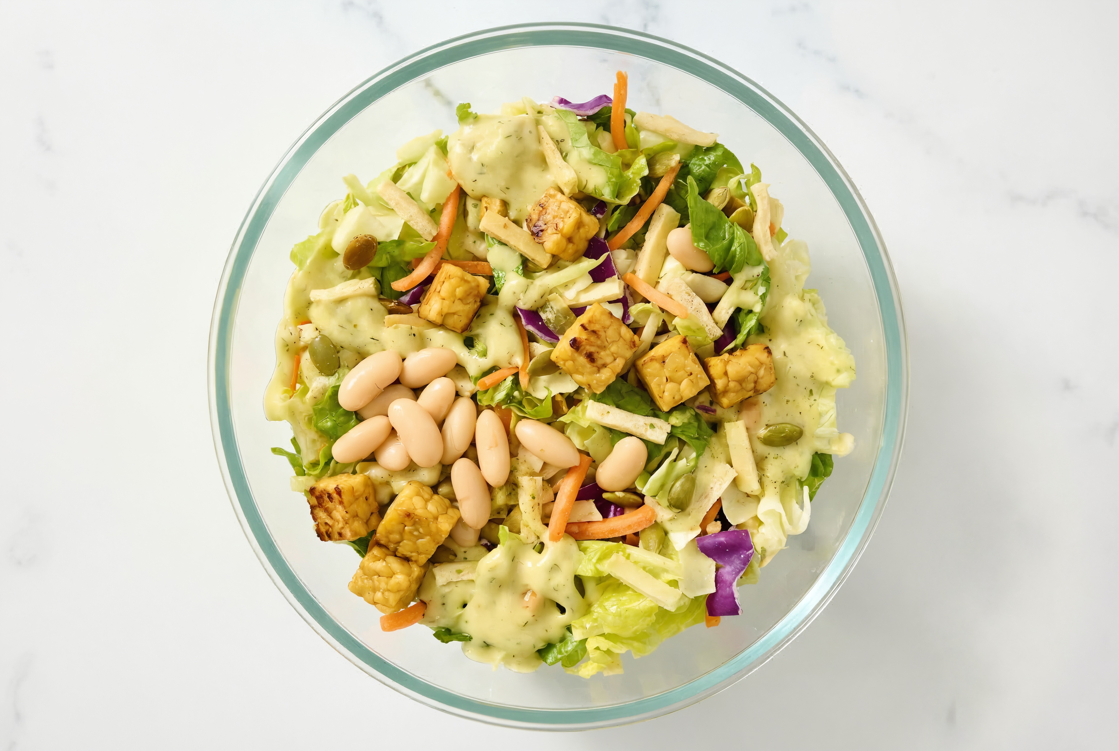 Chickpea Tempeh + Cannellini Bean Green Goddess Salad