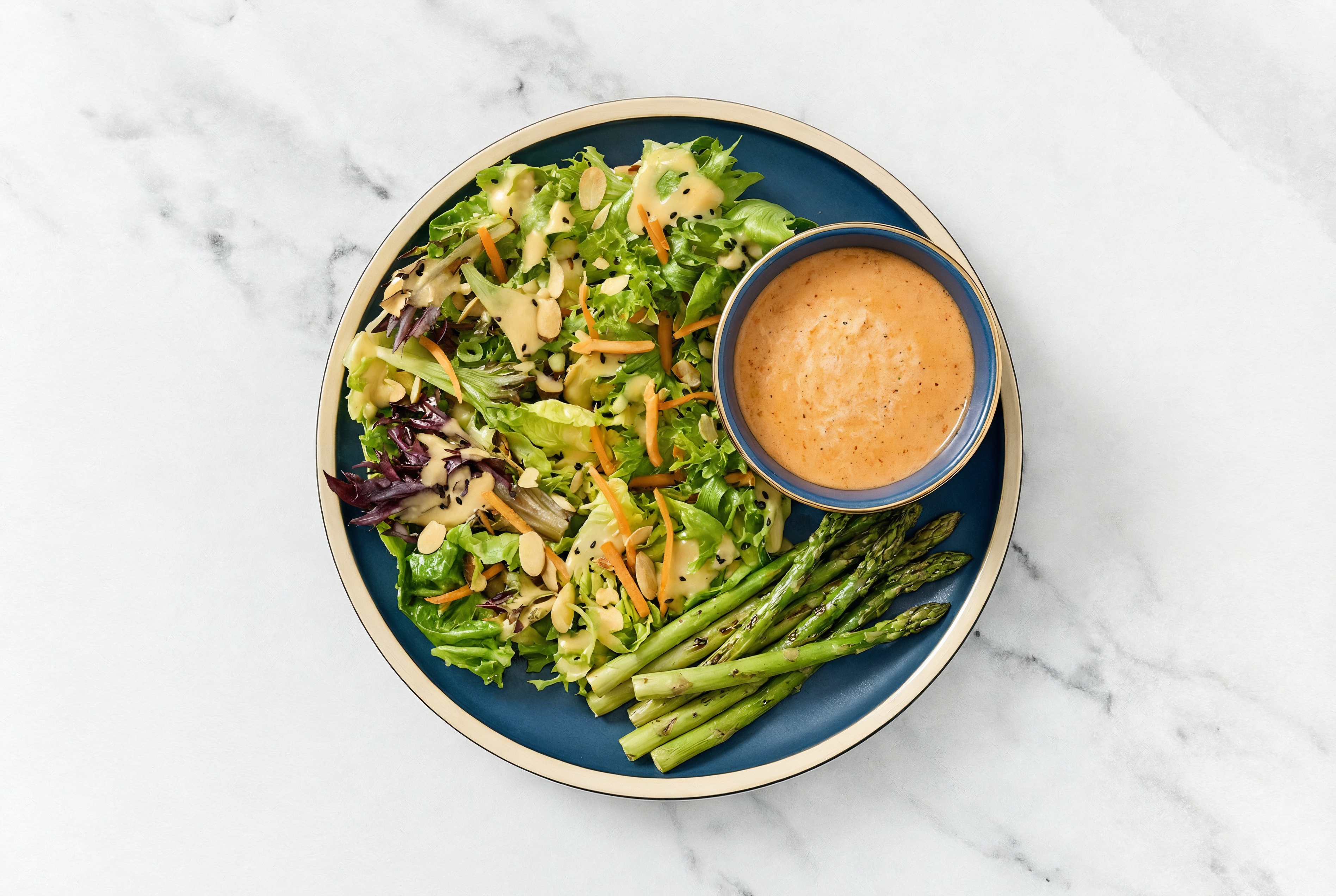 Creamy Tomato Soup with Asparagus + Little Gem Salad