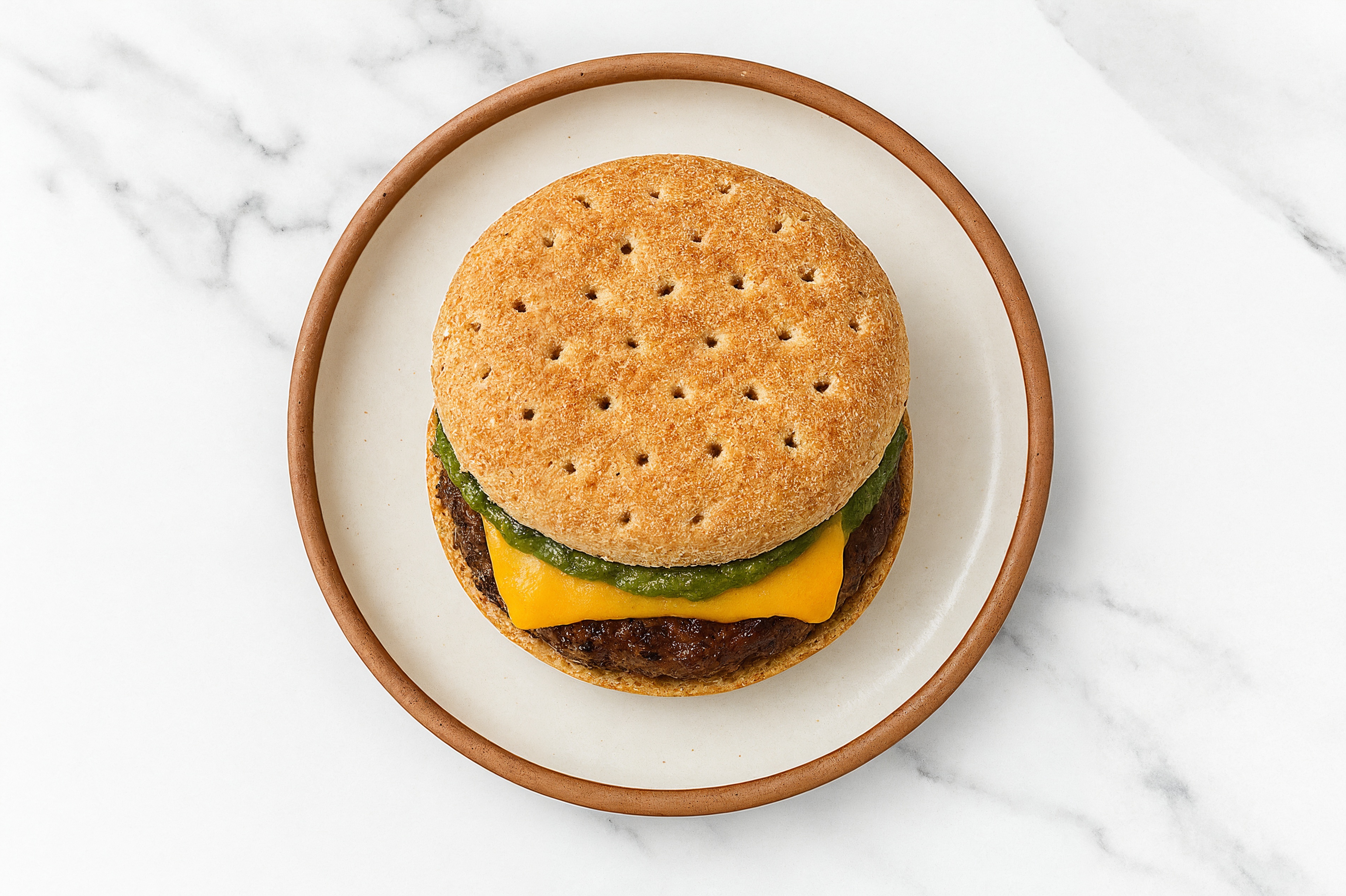Bison Burger on Multigrain with Spinach Pesto & Cheddar