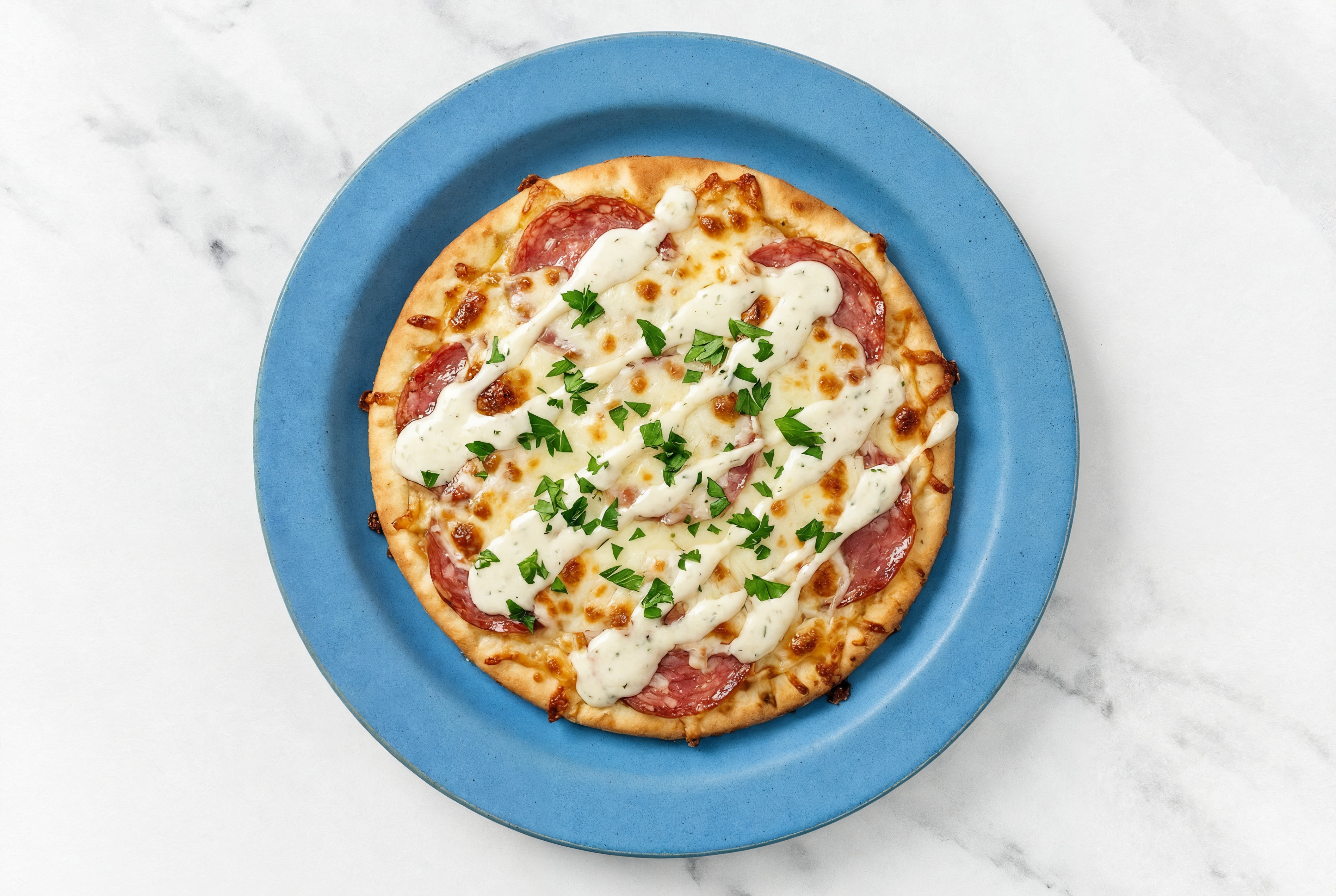 Cheesy Garlic + Salami Gluten Free Pizza Flatbread