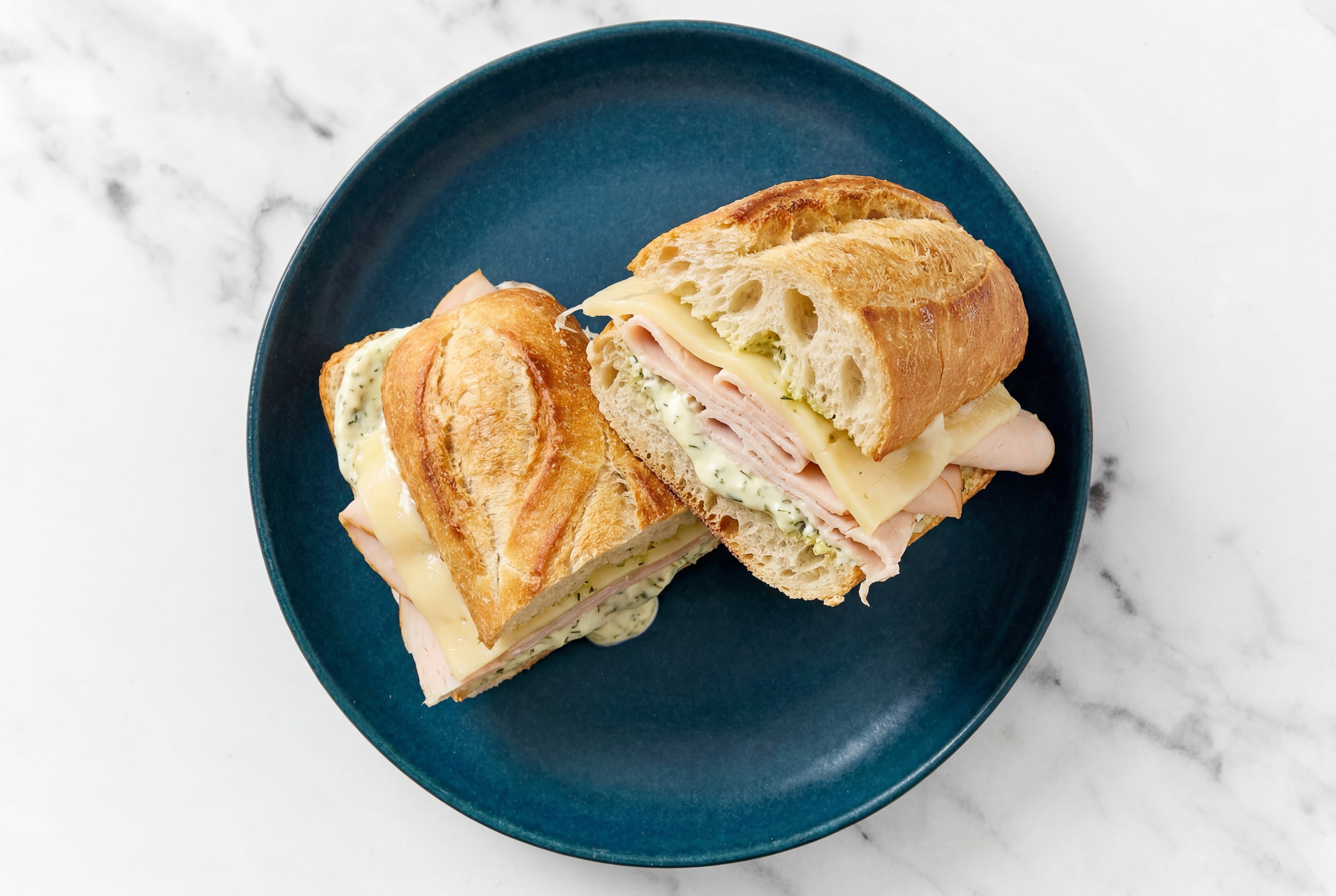Chicken + Havarti on Baguette with Dill Pickle Garlic Sauce