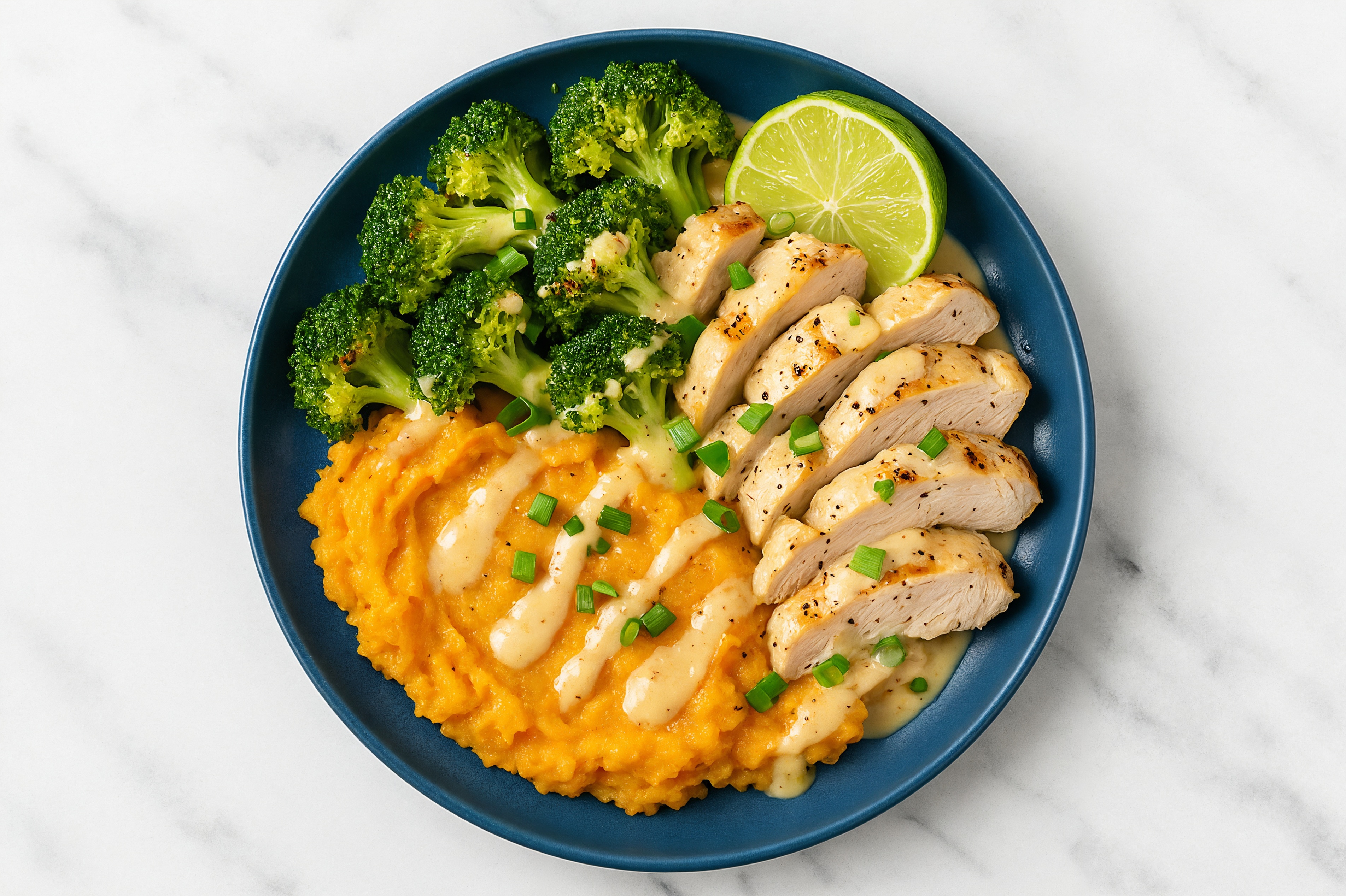 Hearty Miso Chicken Breast Sweet Potato Bowl with Broccoli Florets