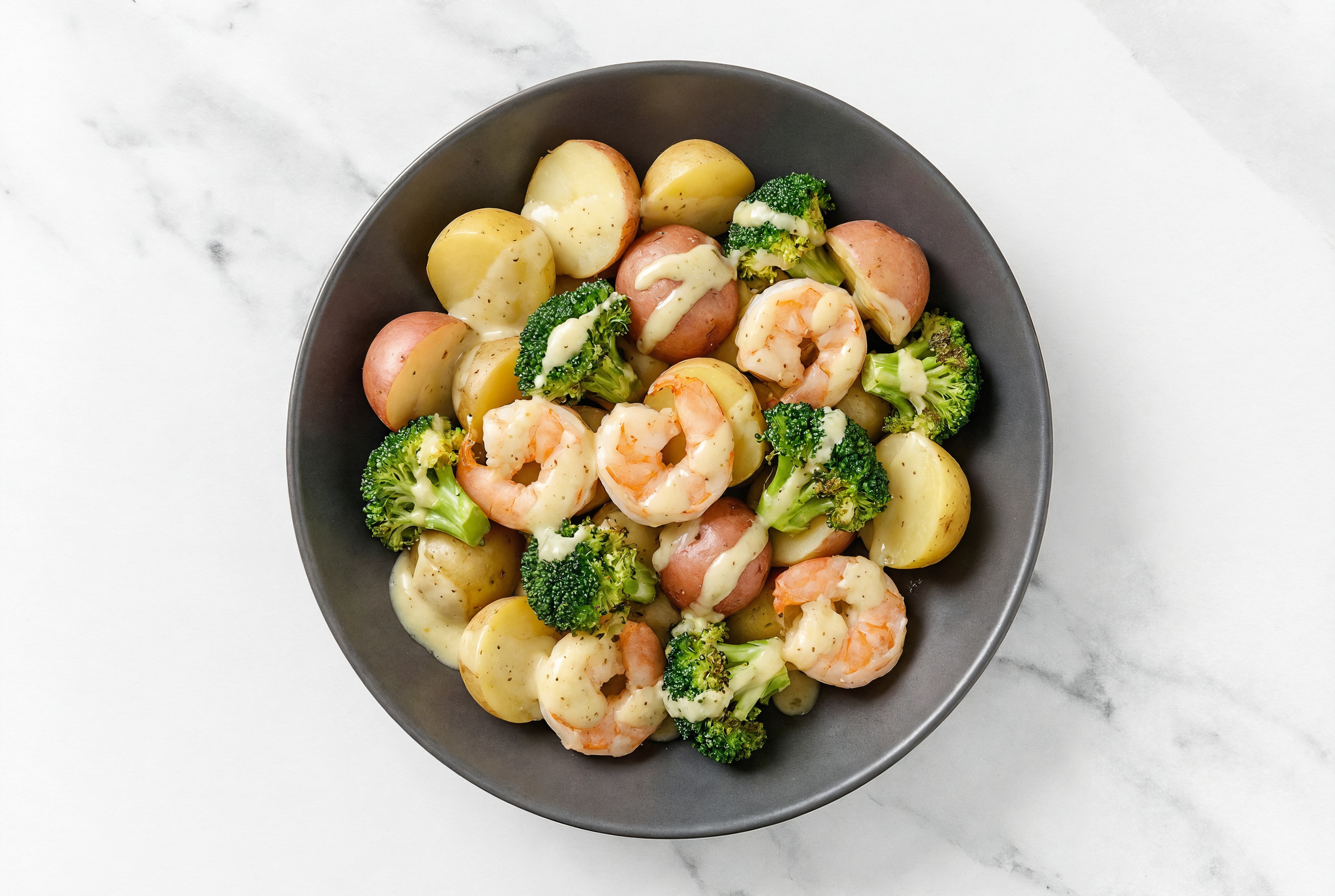 Shrimp Bowl with Potatoes + Organic Broccoli