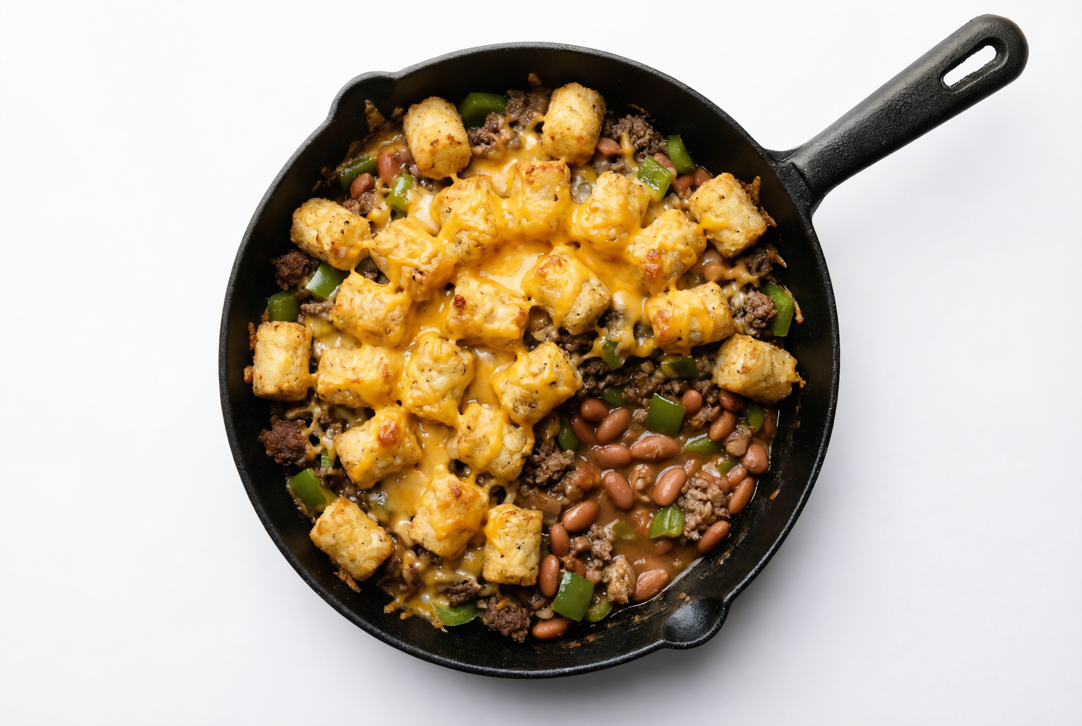 Skillet Cozy Cowboy Casserole with Ground Beef Patties