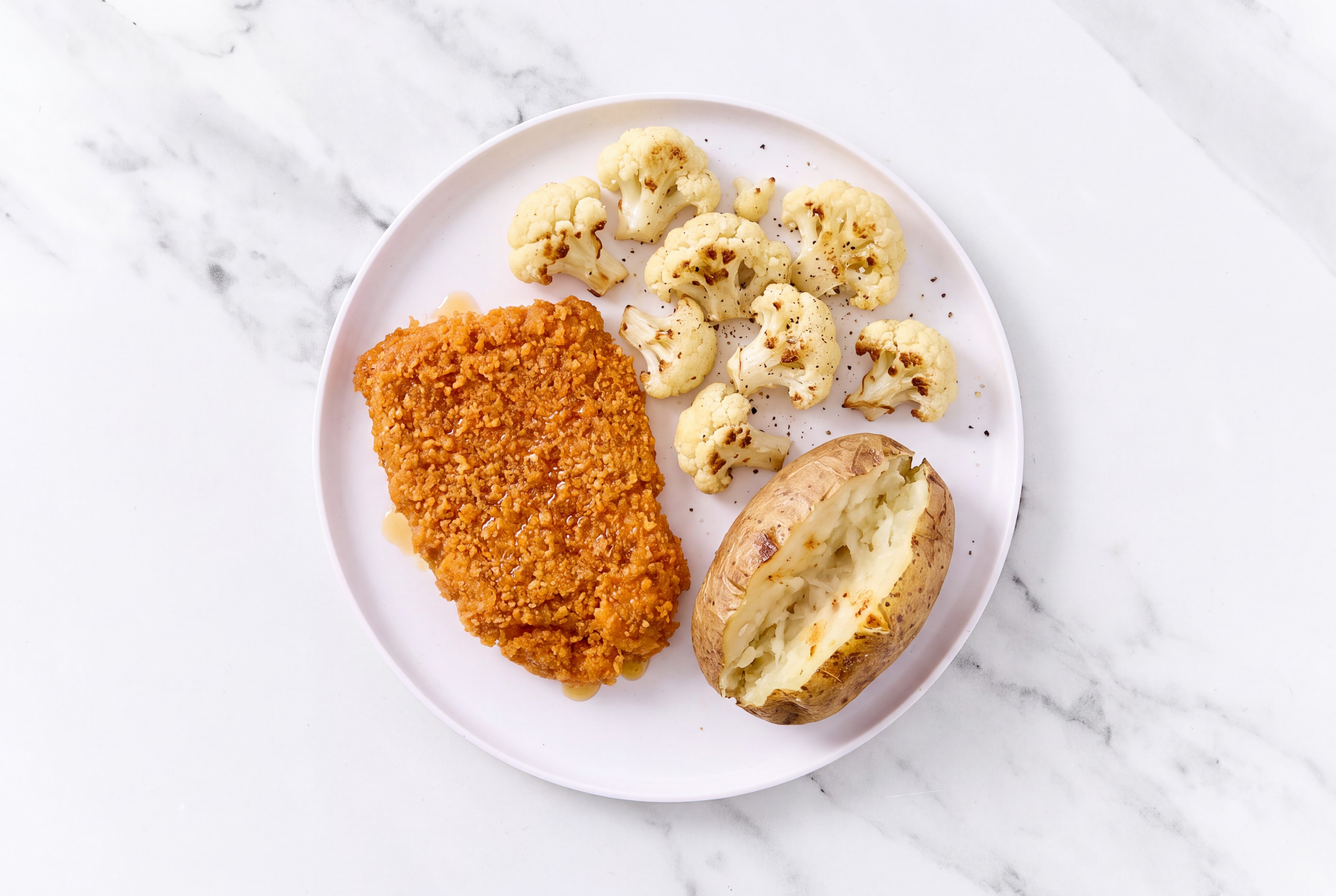 Hot Honey Breaded Chicken Cutlet with Cauliflower & Russet Potato