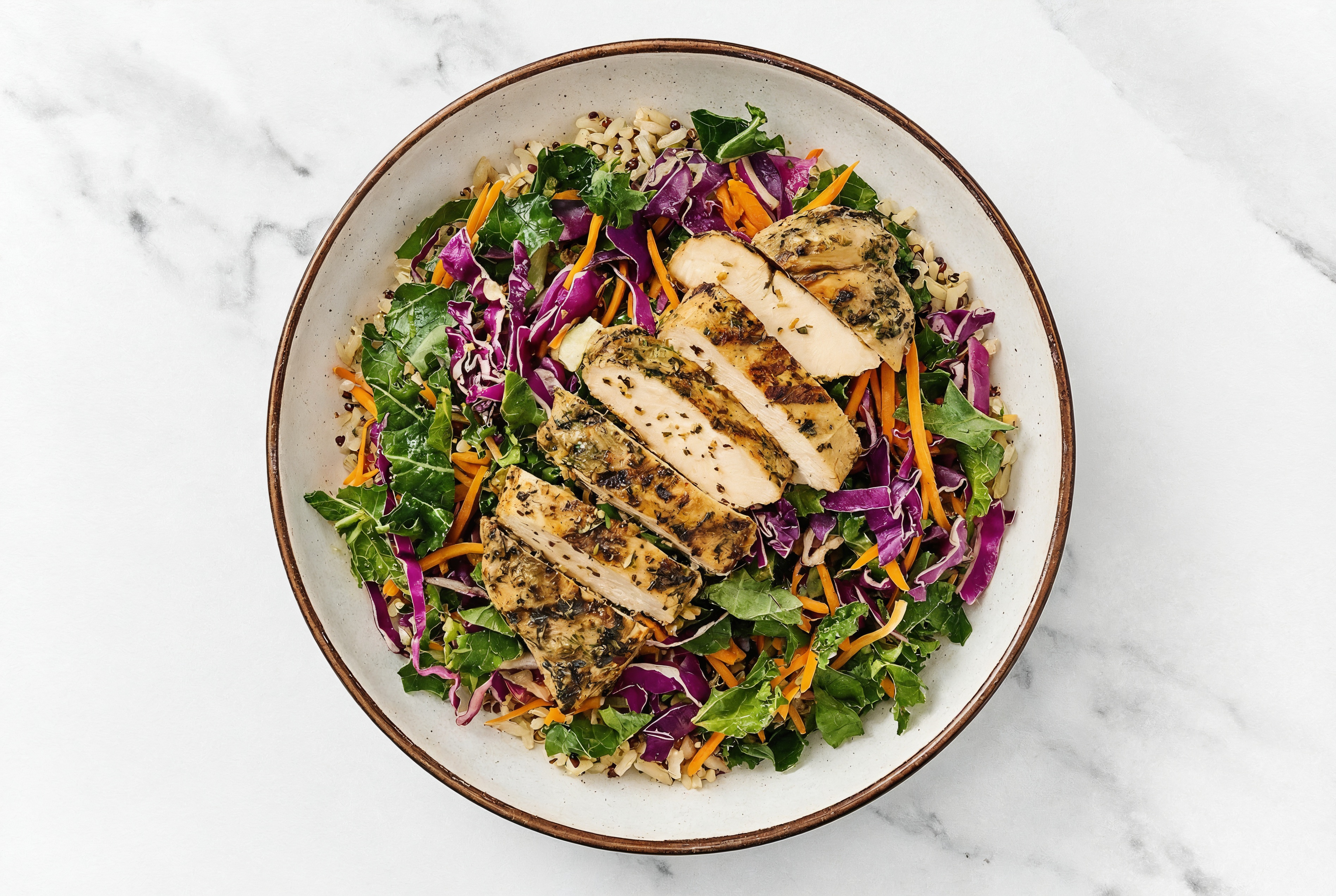 Garlicky Grilled Mediterranean Chicken Breast Rainbow Rice Bowl