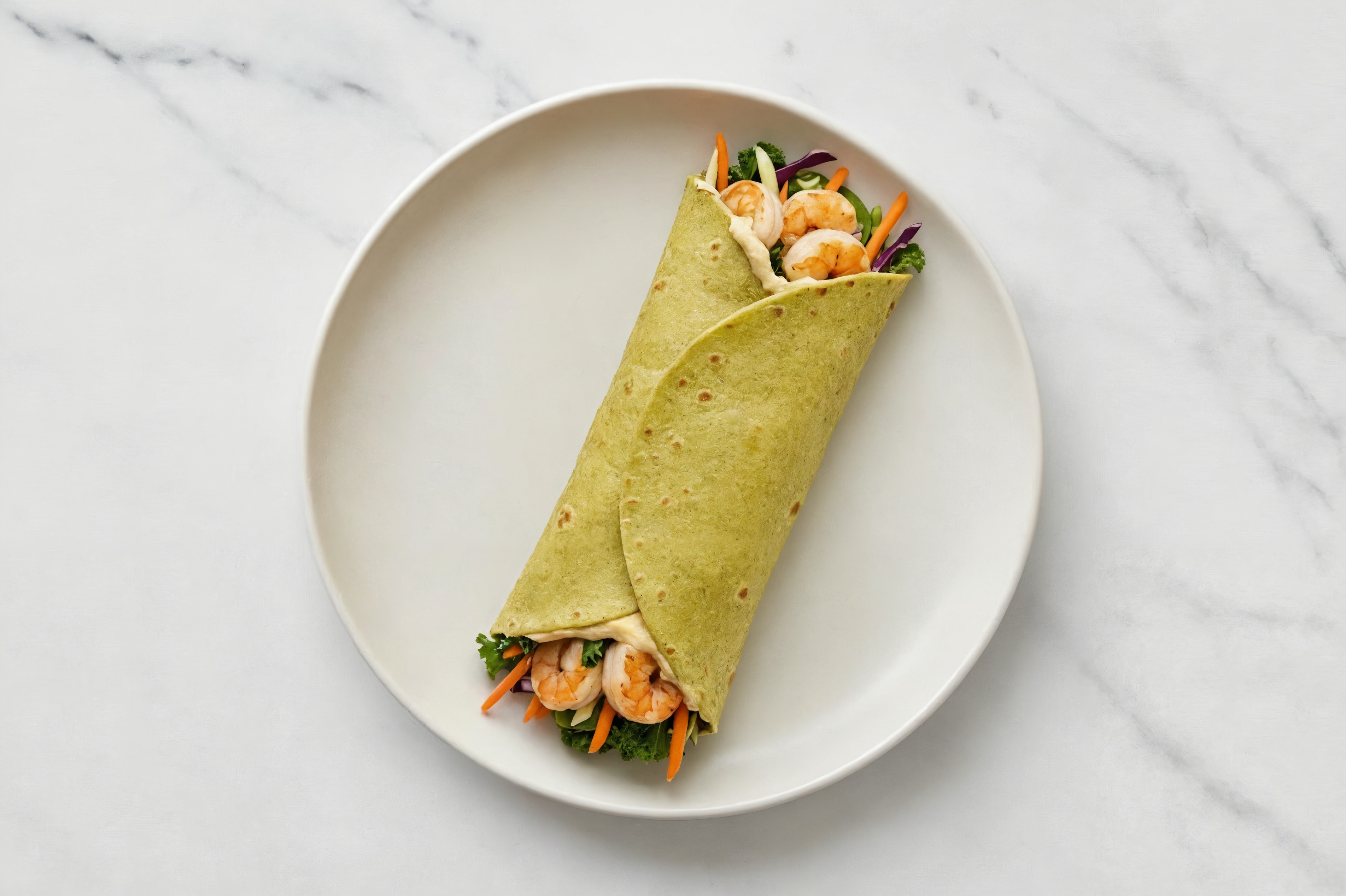 Herby Medium Cooked Shrimp + Lemon Garlic Hummus Wrap
