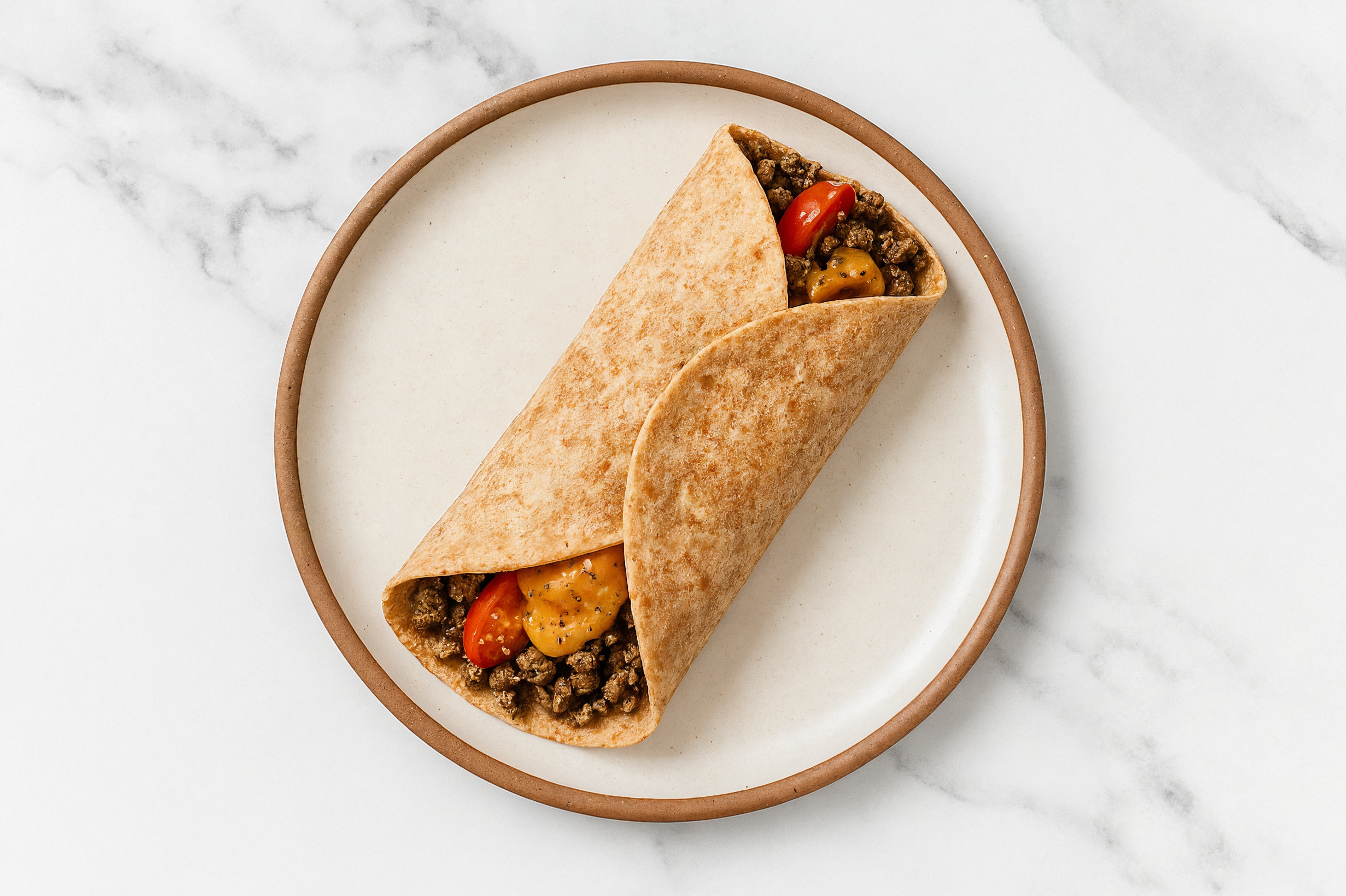Ground Balsamic Lamb with BBQ Sauce + Tomatoes Wrap
