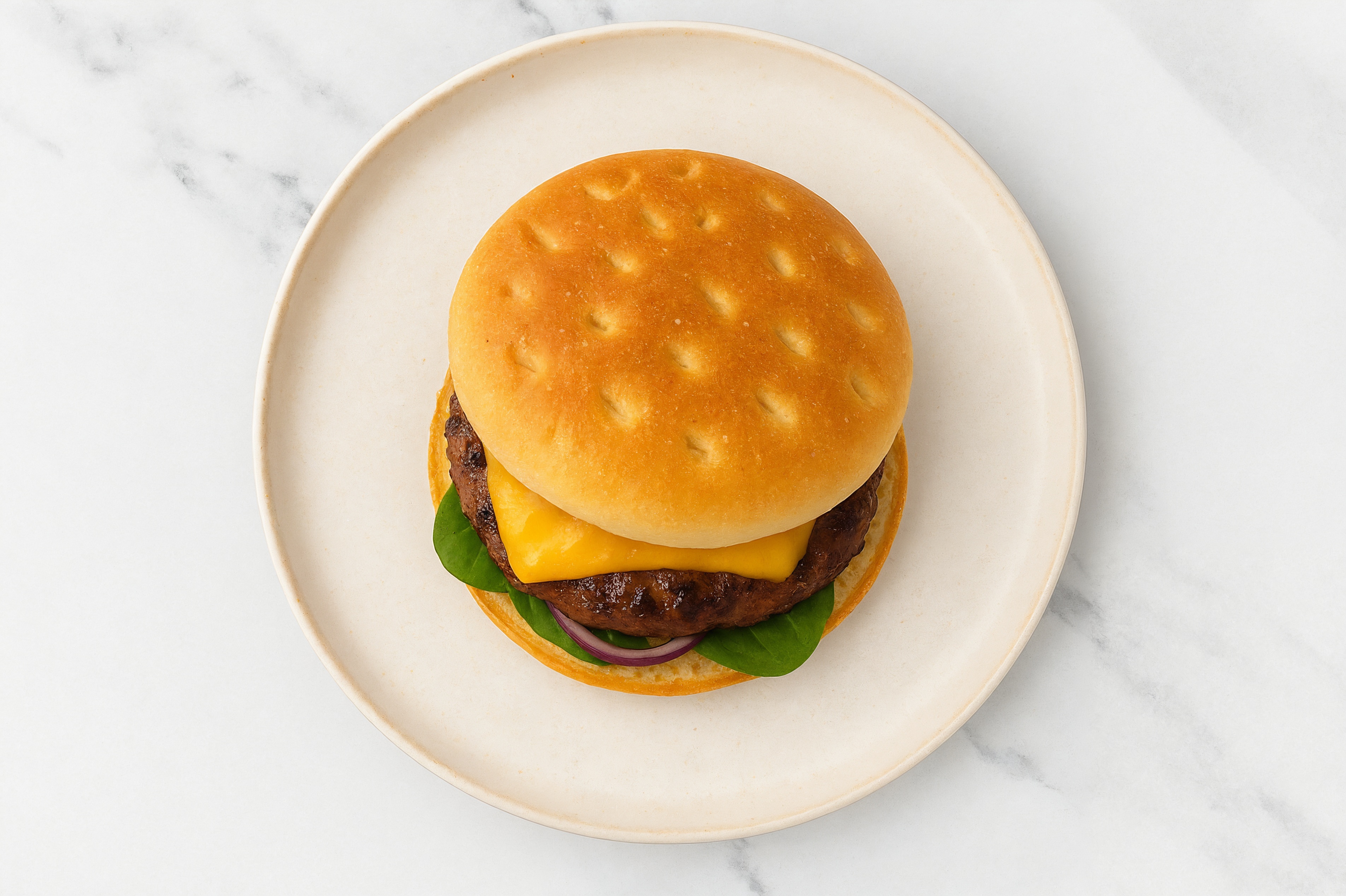 Multigrain Grass-Fed Cheeseburger with Sautéed Onions with Wagyu Beef Patties