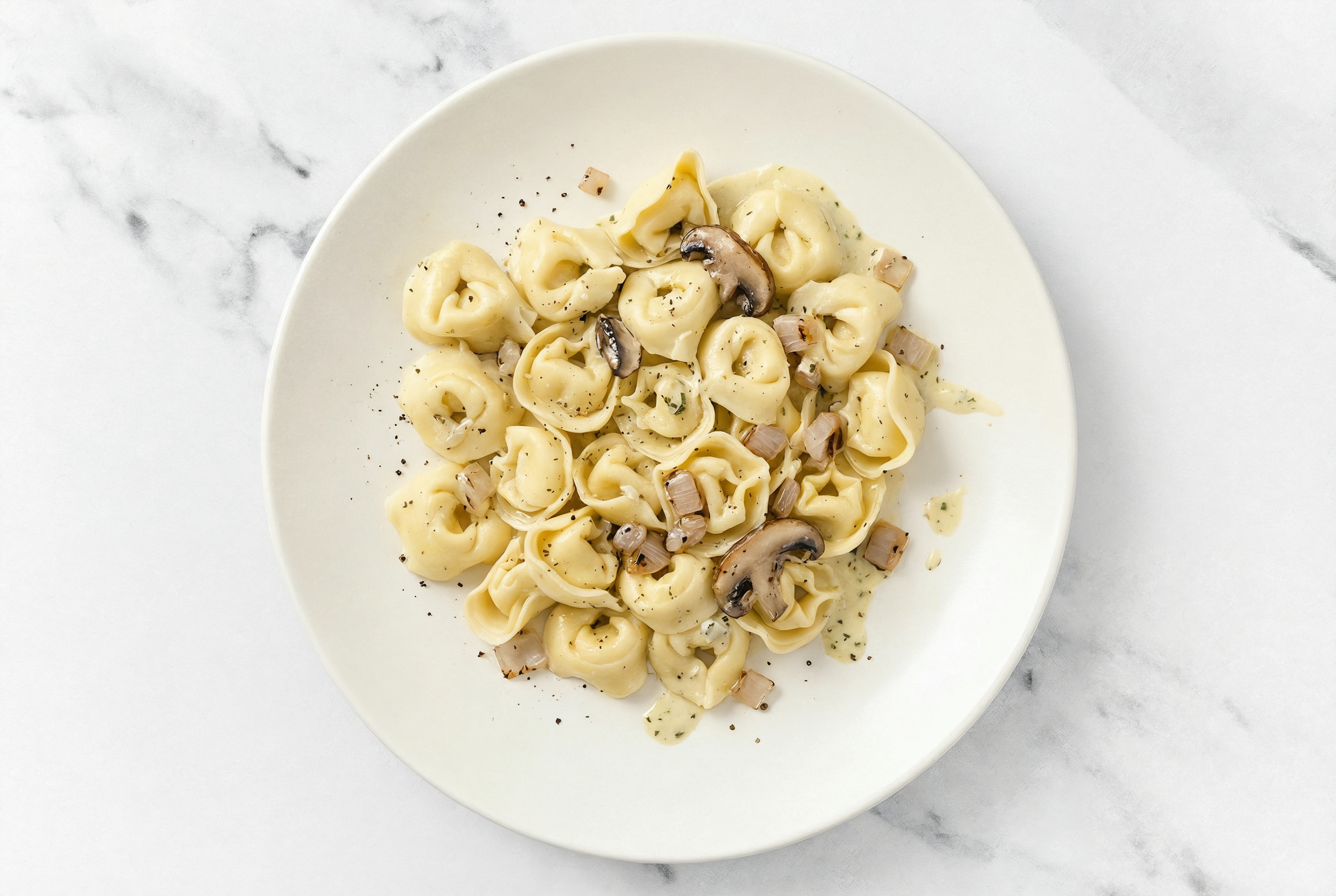 Cheese Tortelloni + Mushroom Herb Cream Sauce