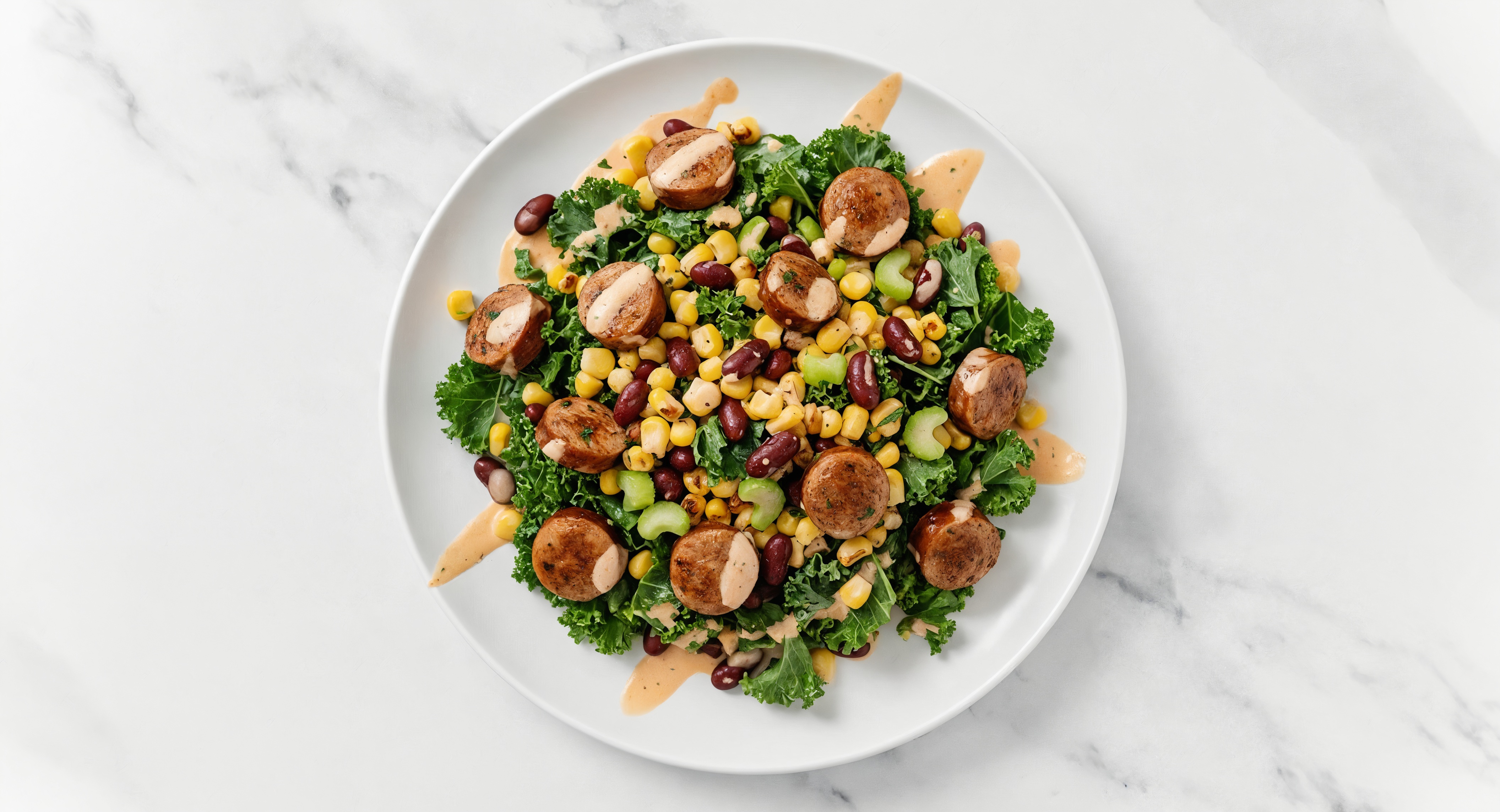 Buffalo Ranch Kale Salad with Turkey Sausage & Black Beans