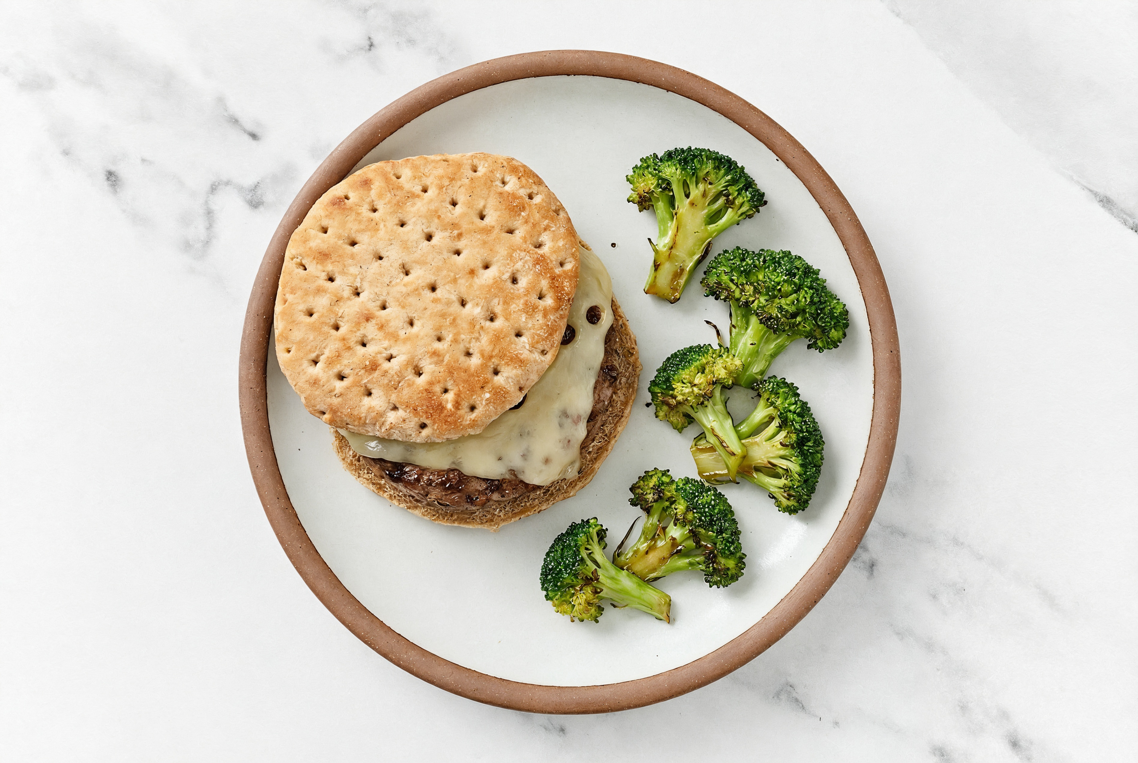 Rustic Swiss Burger + Roasted Broccoli Florets