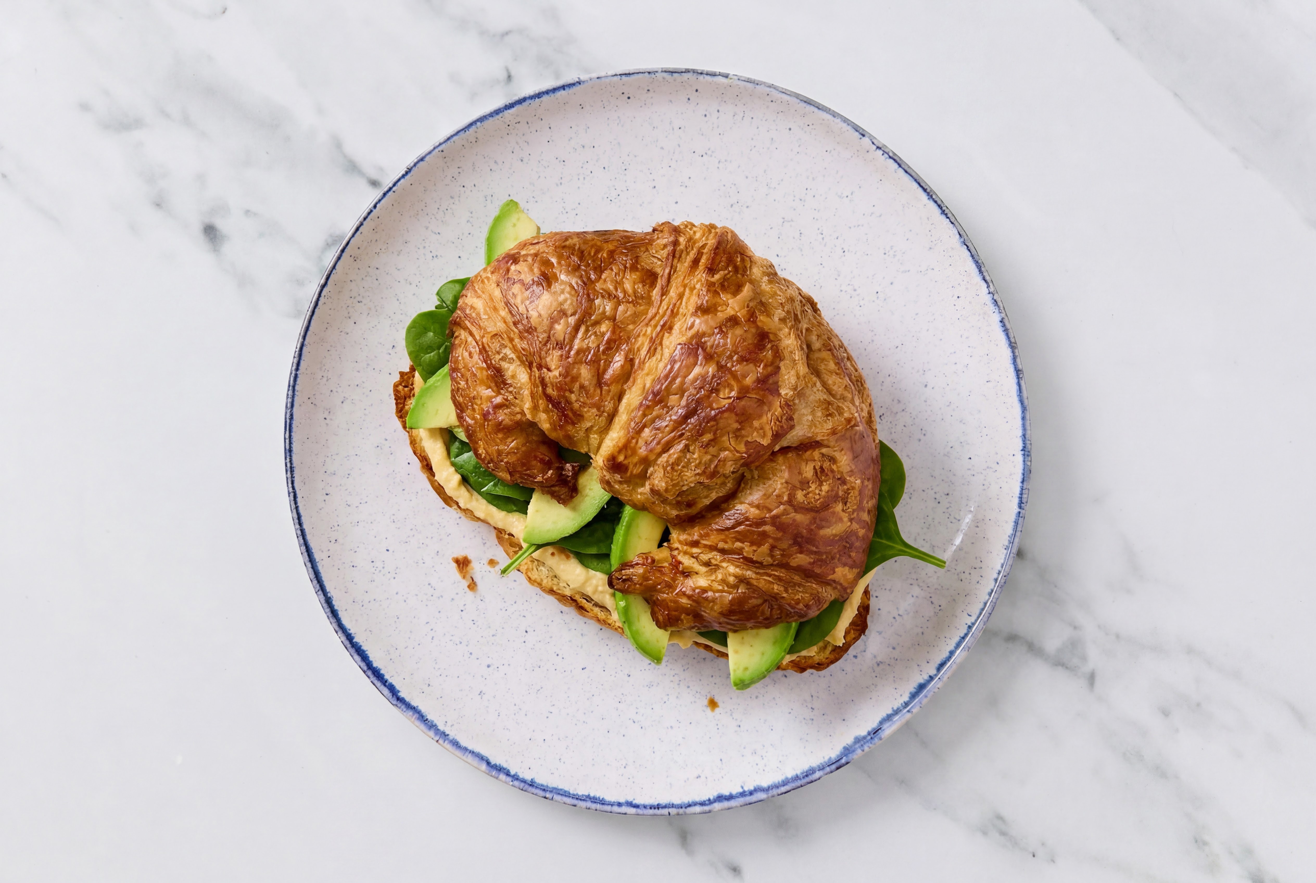 Lemony Garlic Hummus + Avo Croissant Sandwich
