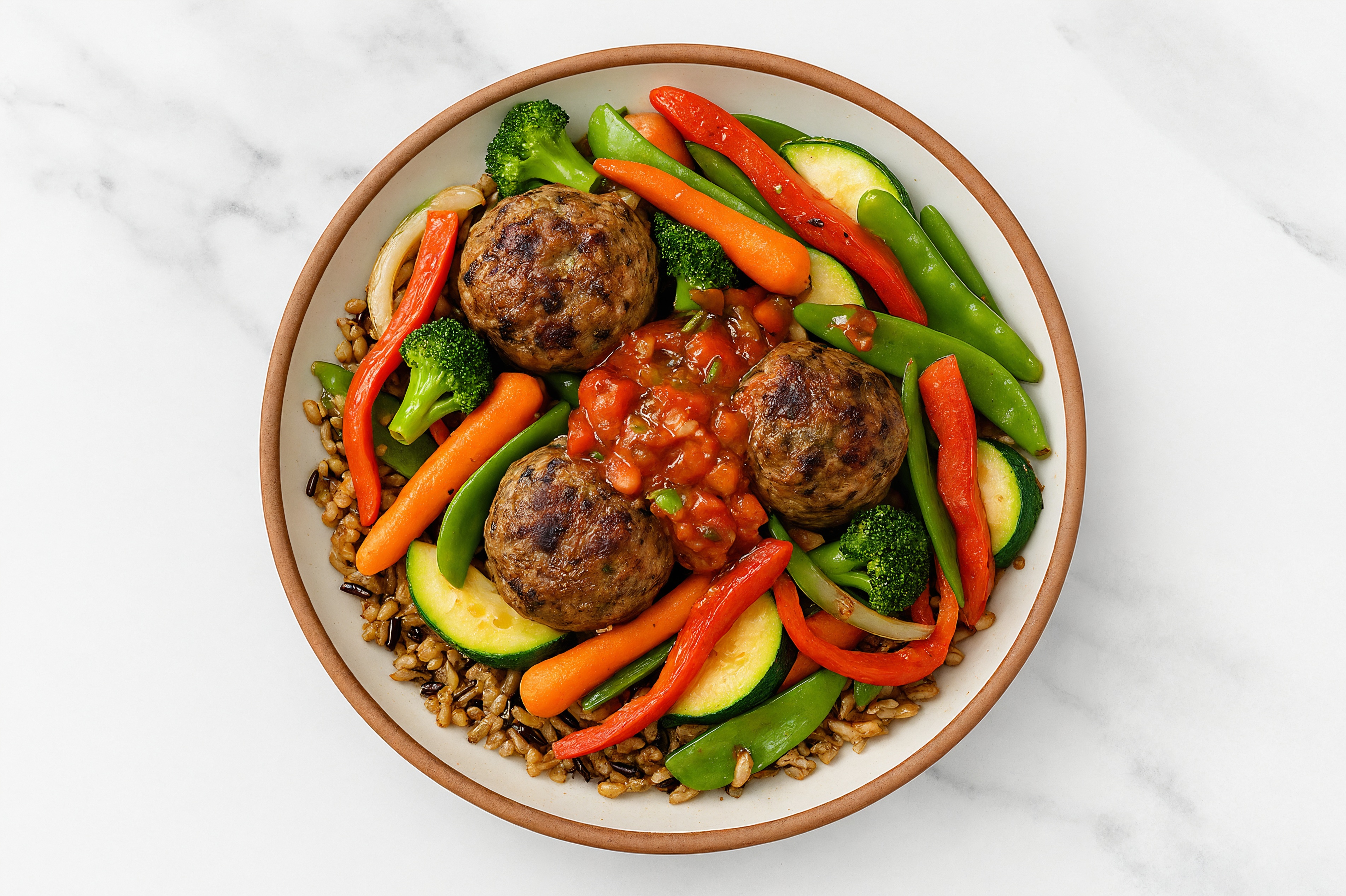 Turkey Meatball & Veggie Mix Grain Bowl with Pico De Gallo