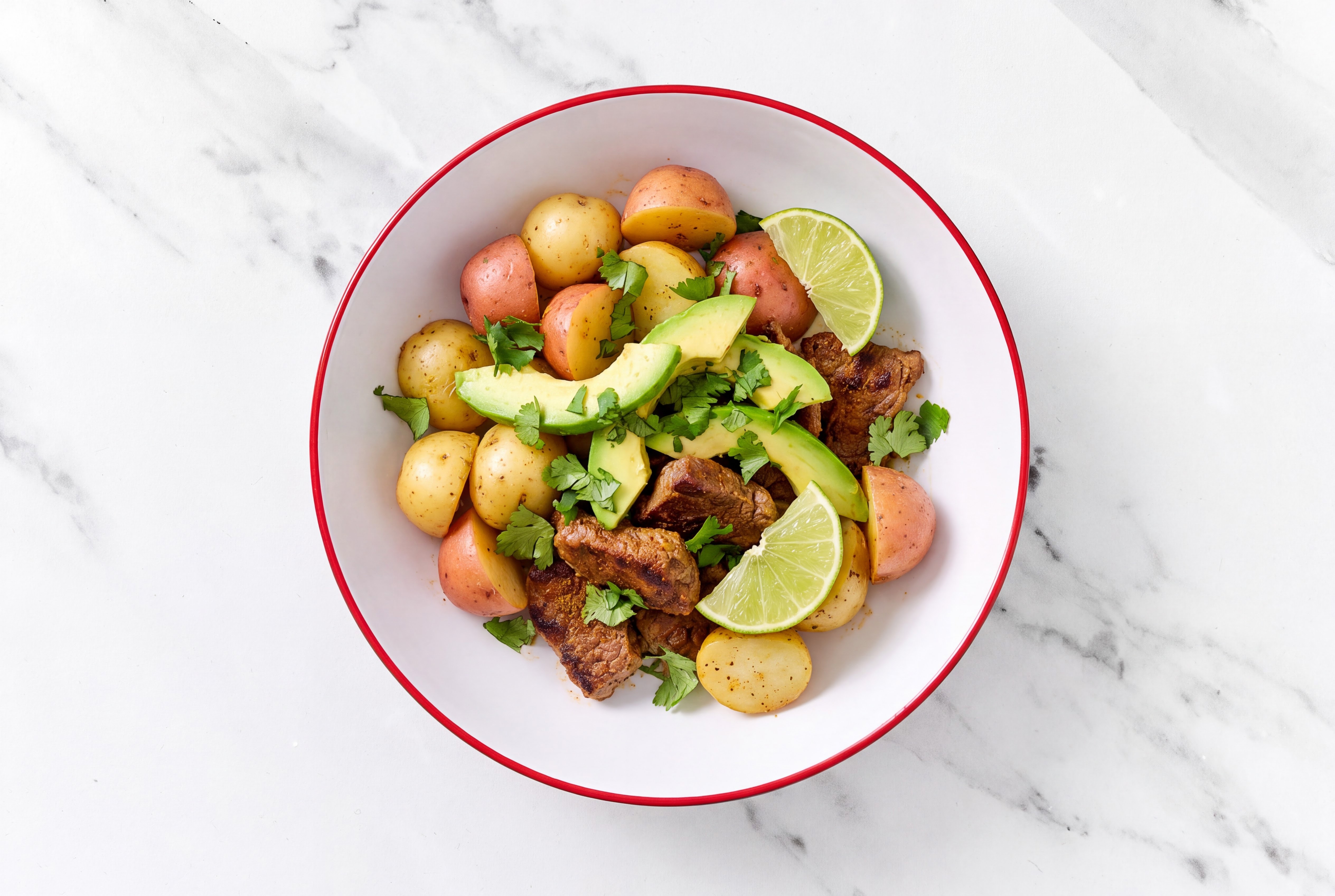 Creamer Potatoes + Avocado, Cilantro & Lemon with Lamb Cubes