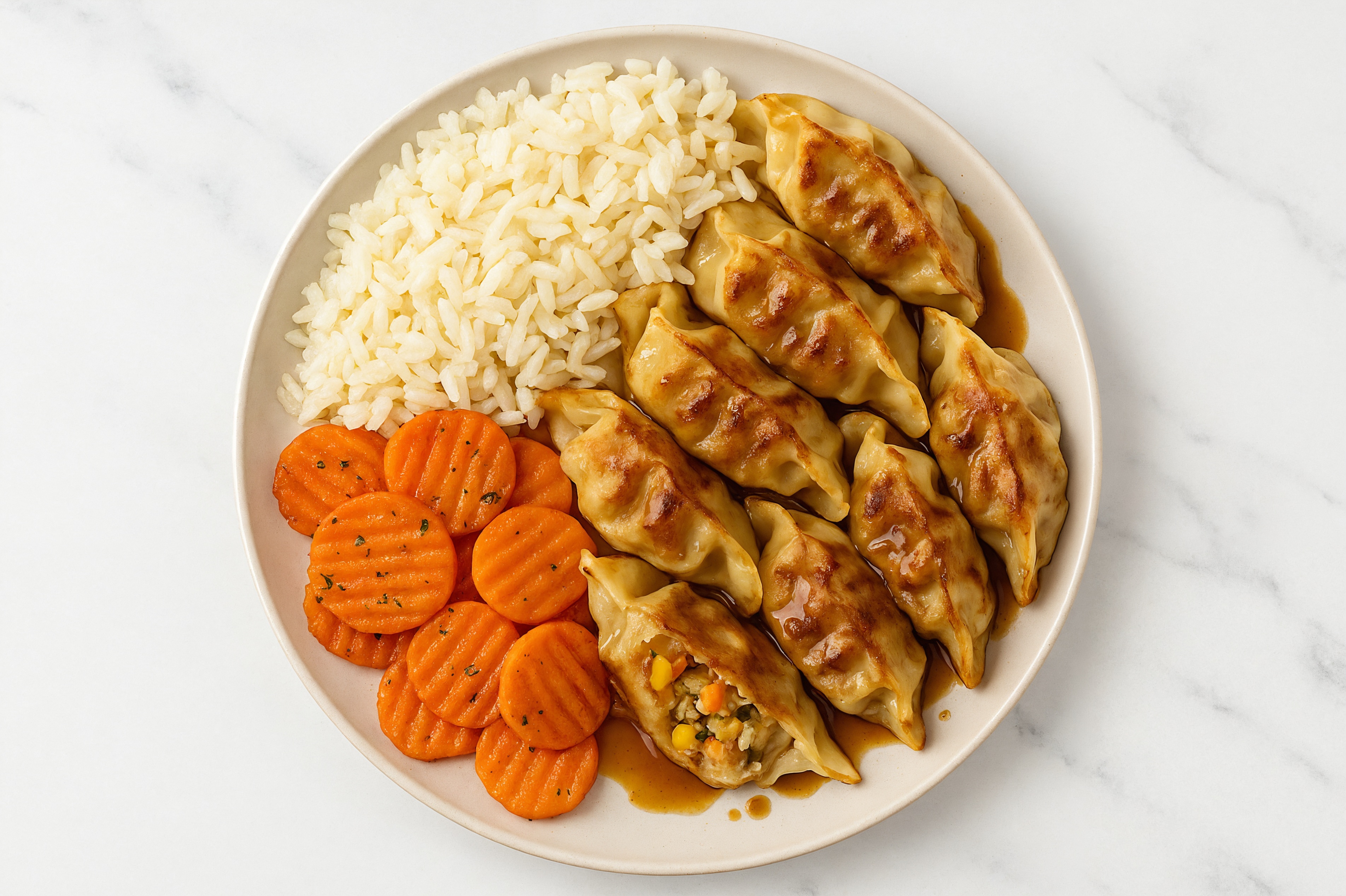 Garlic Carrot + Fried Dumpling Rice Bowl