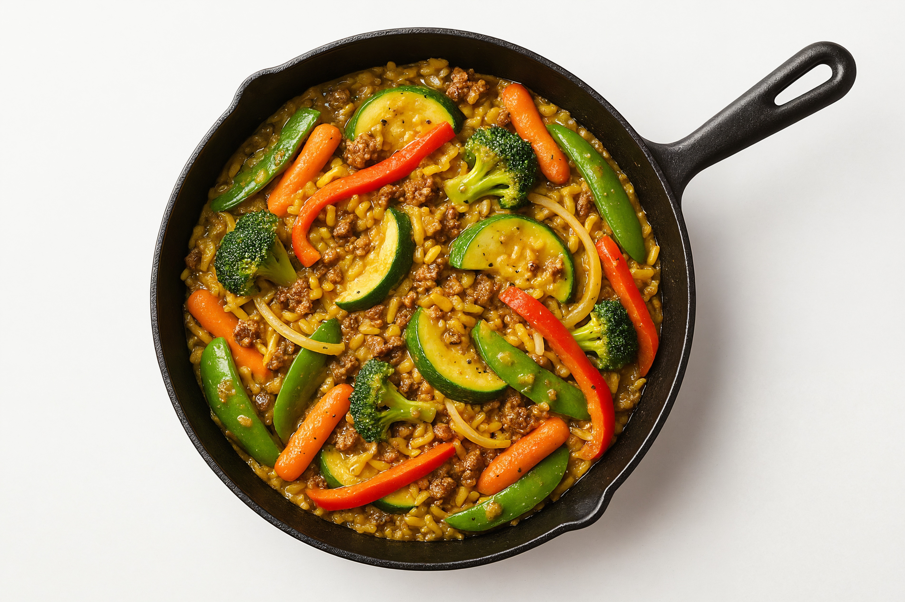 Curry Veggie + Ground Beef Patties Stir-Fry