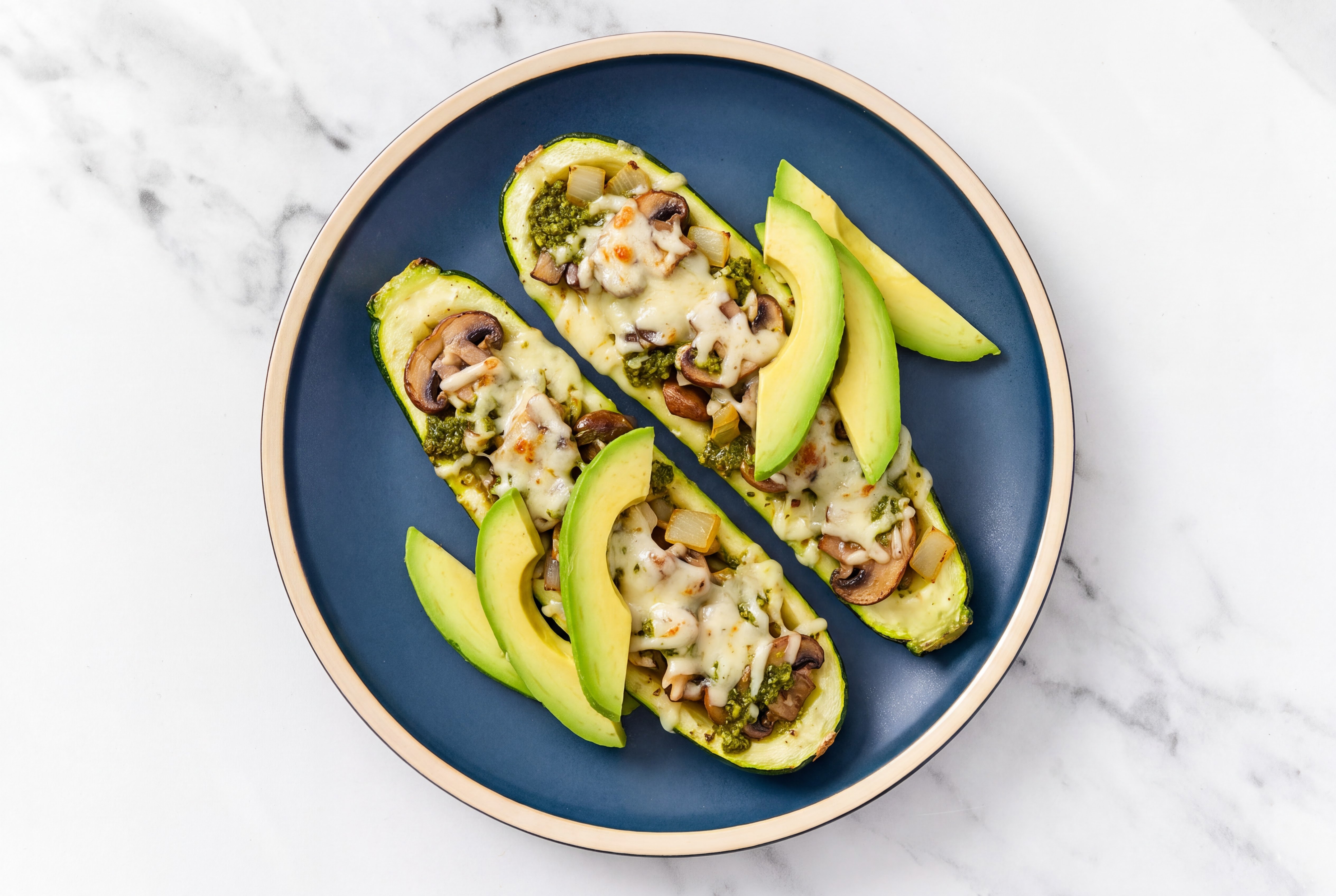 Zhoug Mushroom Zucchini Boats