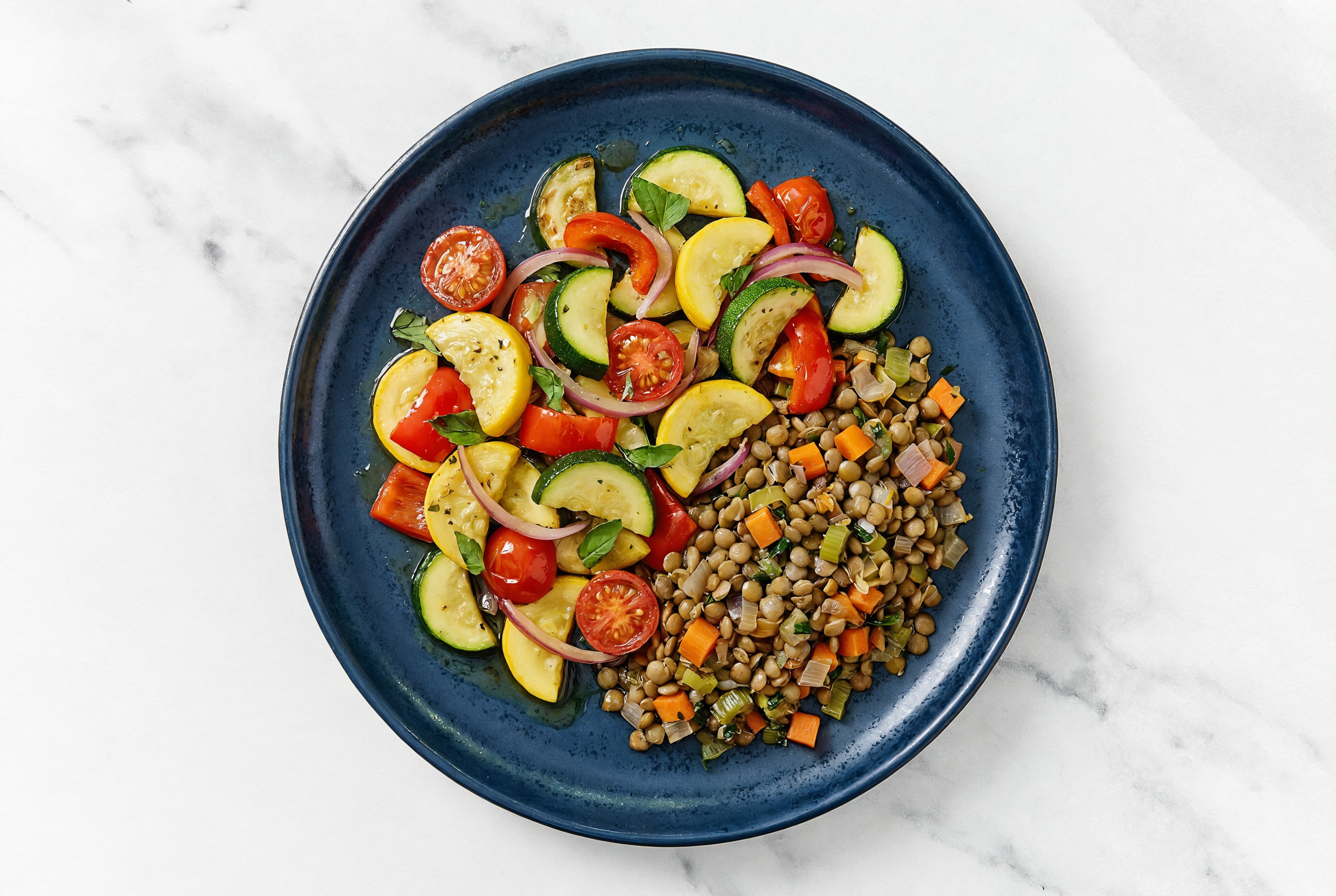 French Mirepoix Lentils with Squash Skillet