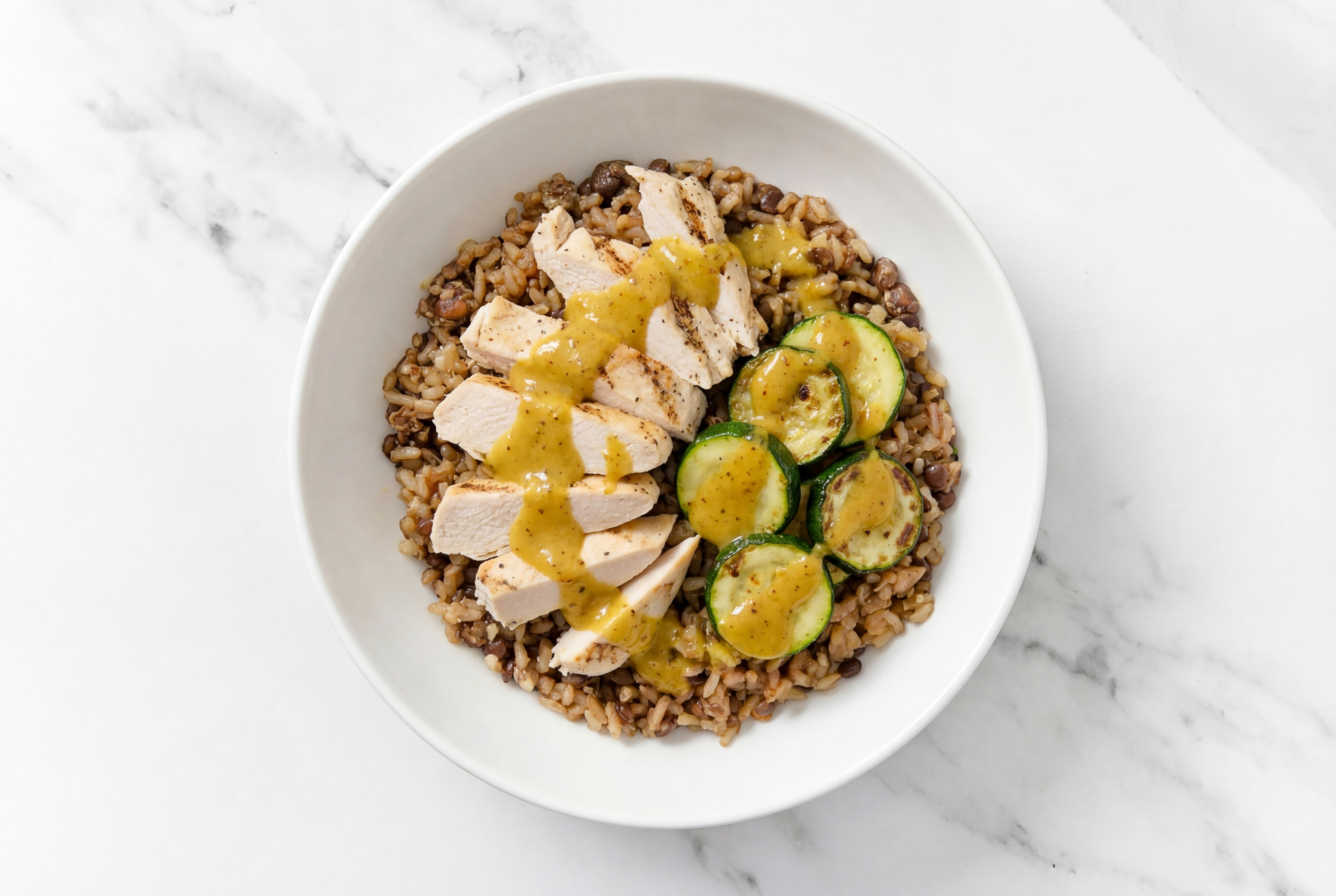 Savory Curry Chicken + Zucchini Protein Bowl with Lentil Quinoa Rice Mix