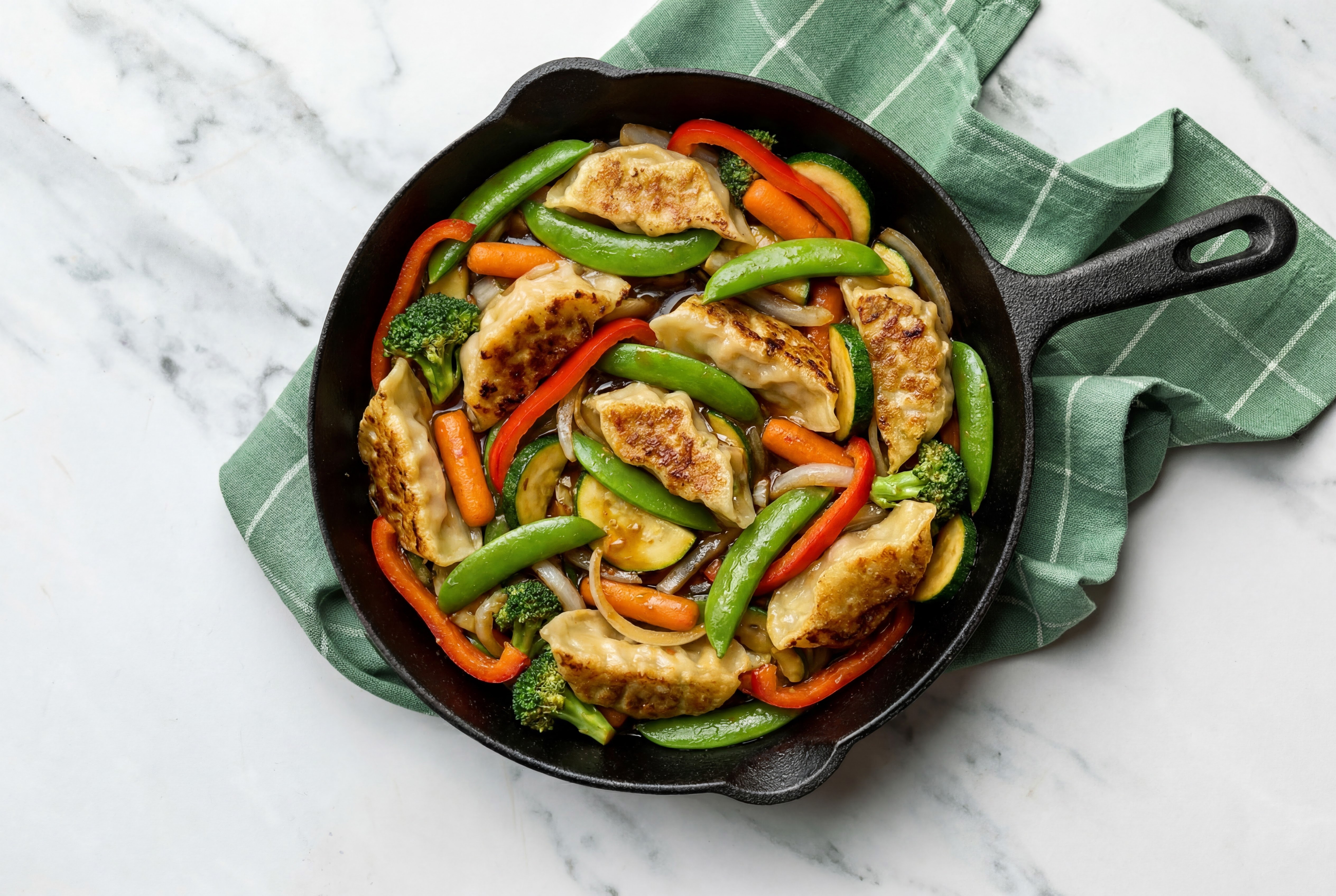 Sesame Chicken Dumplings + Eight Veggie Stir-Fry