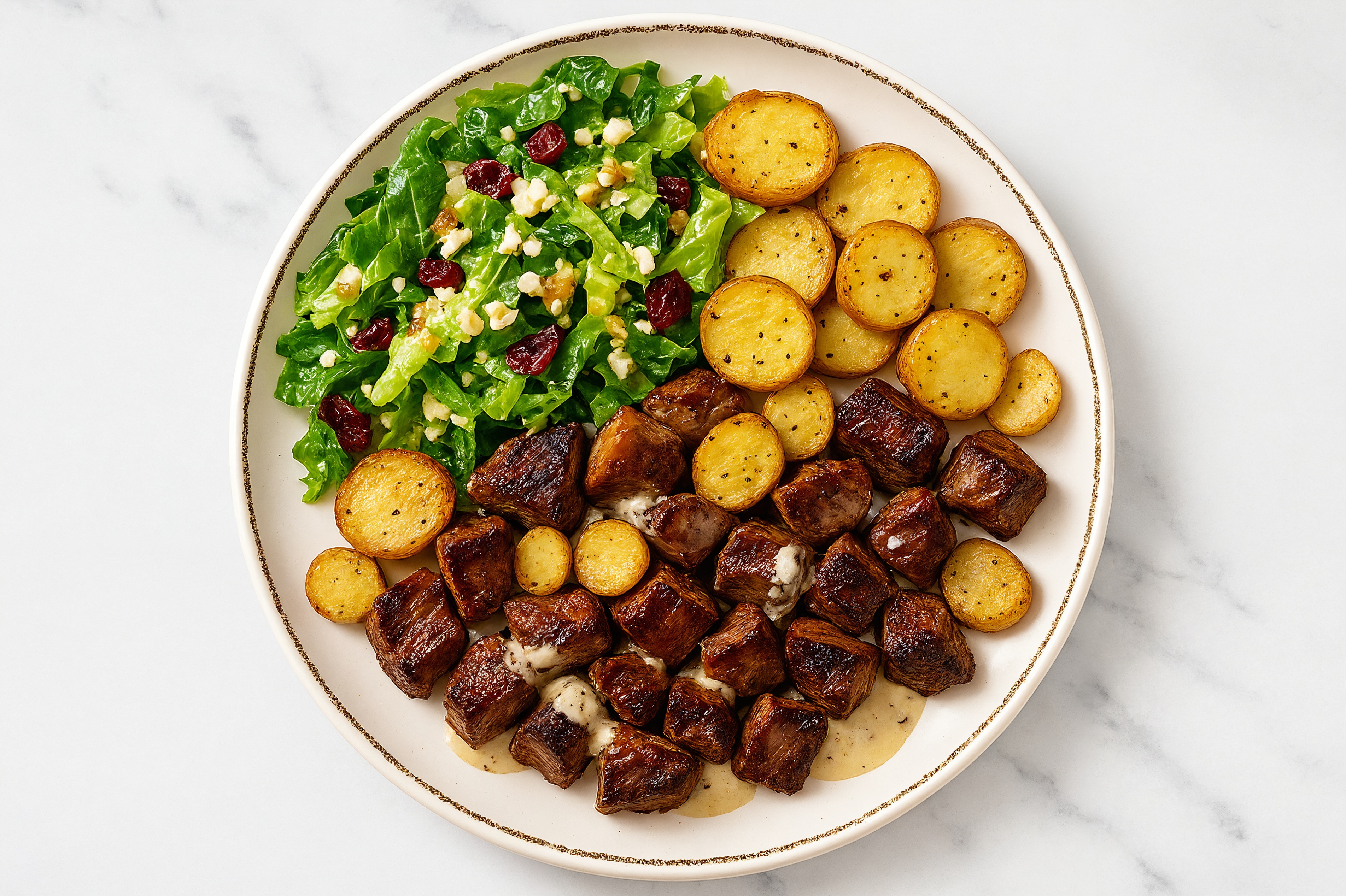 Horseradish Baked Sirloin & Fingerling Potatoes with Honey Citrus Salad