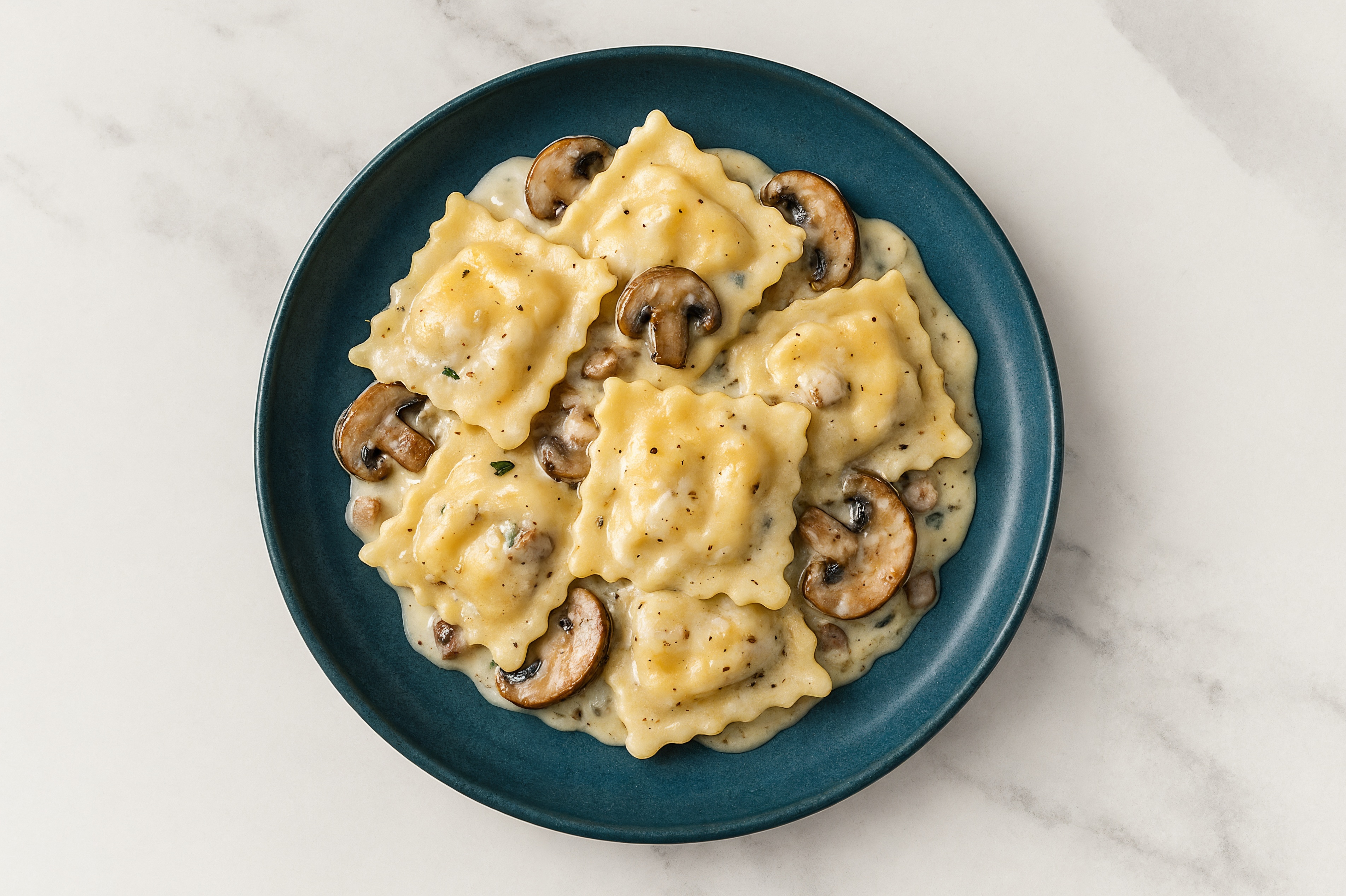 Bolognese Ravioli + Mushroom Alfredo Sauce