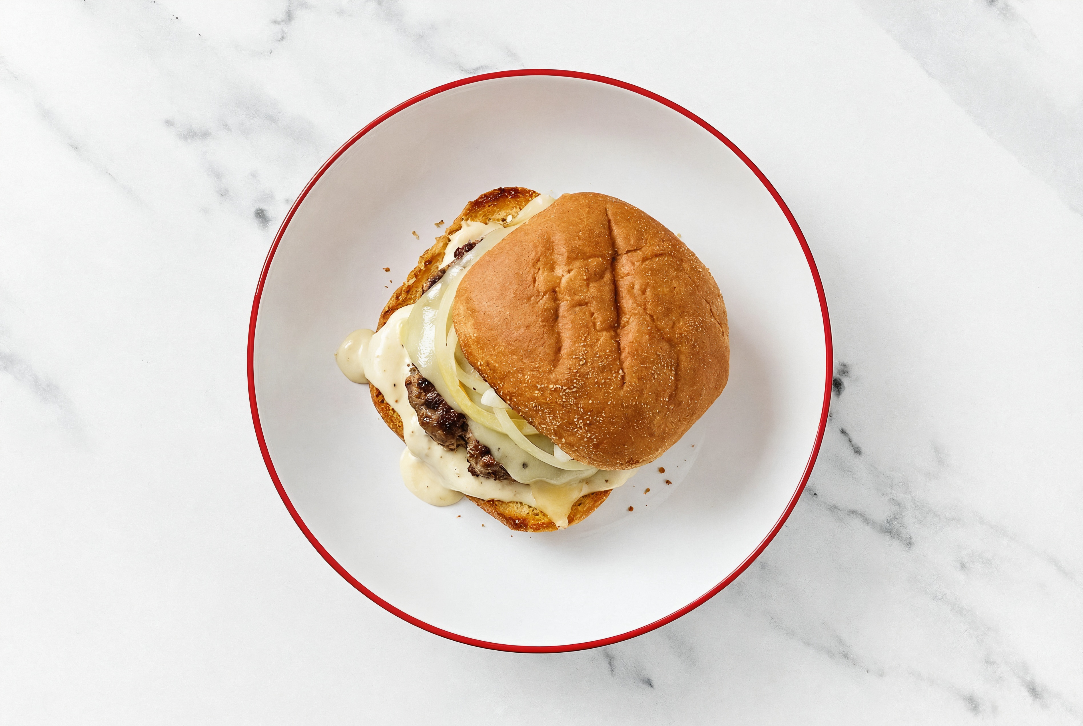 Hearty Bison Burger with Vegan Garlic Sauce + Havarti