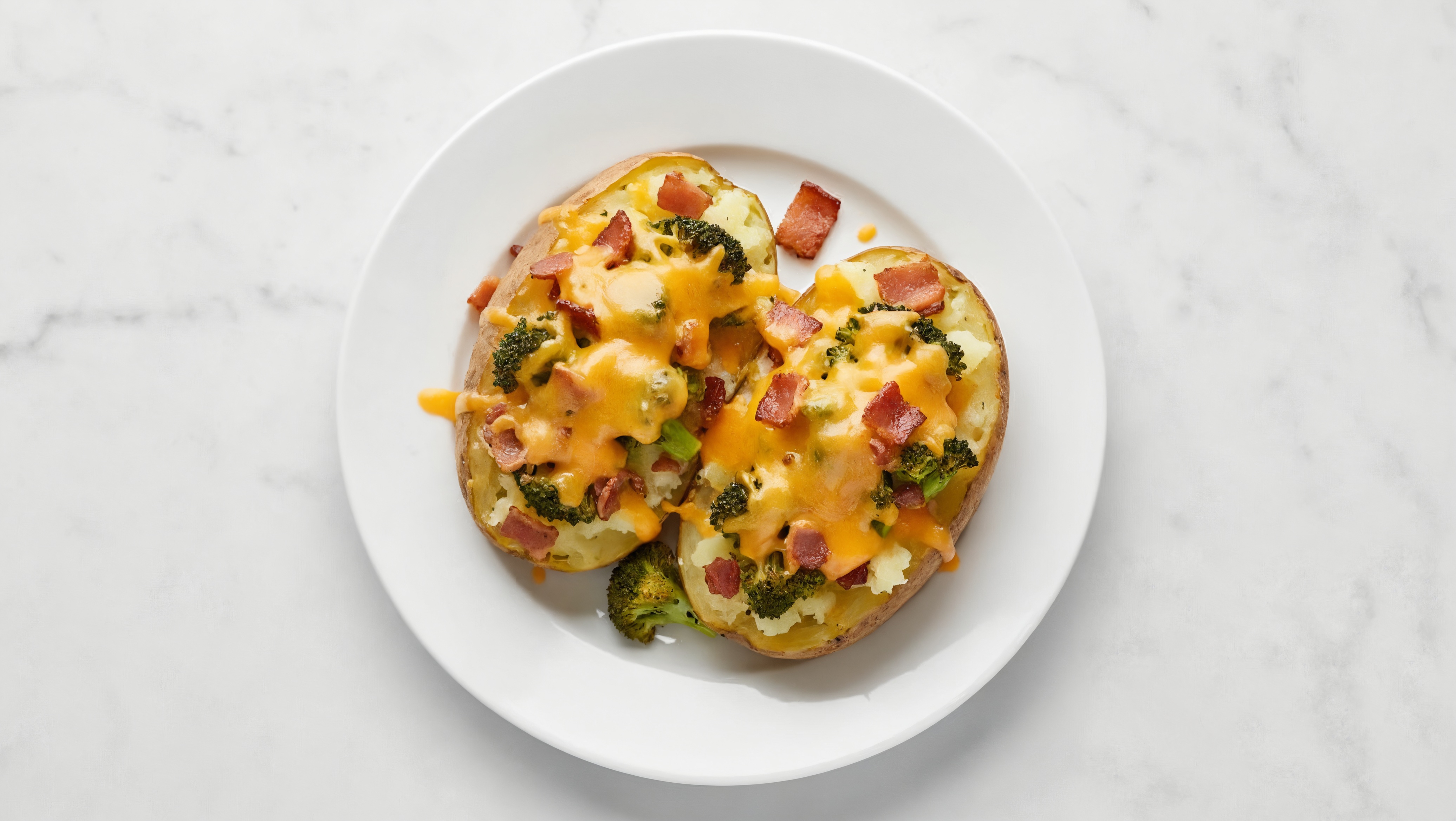 Herby Cheesy Turkey Bacon Potato Boat with Shredded Sharp Cheddar Cheese
