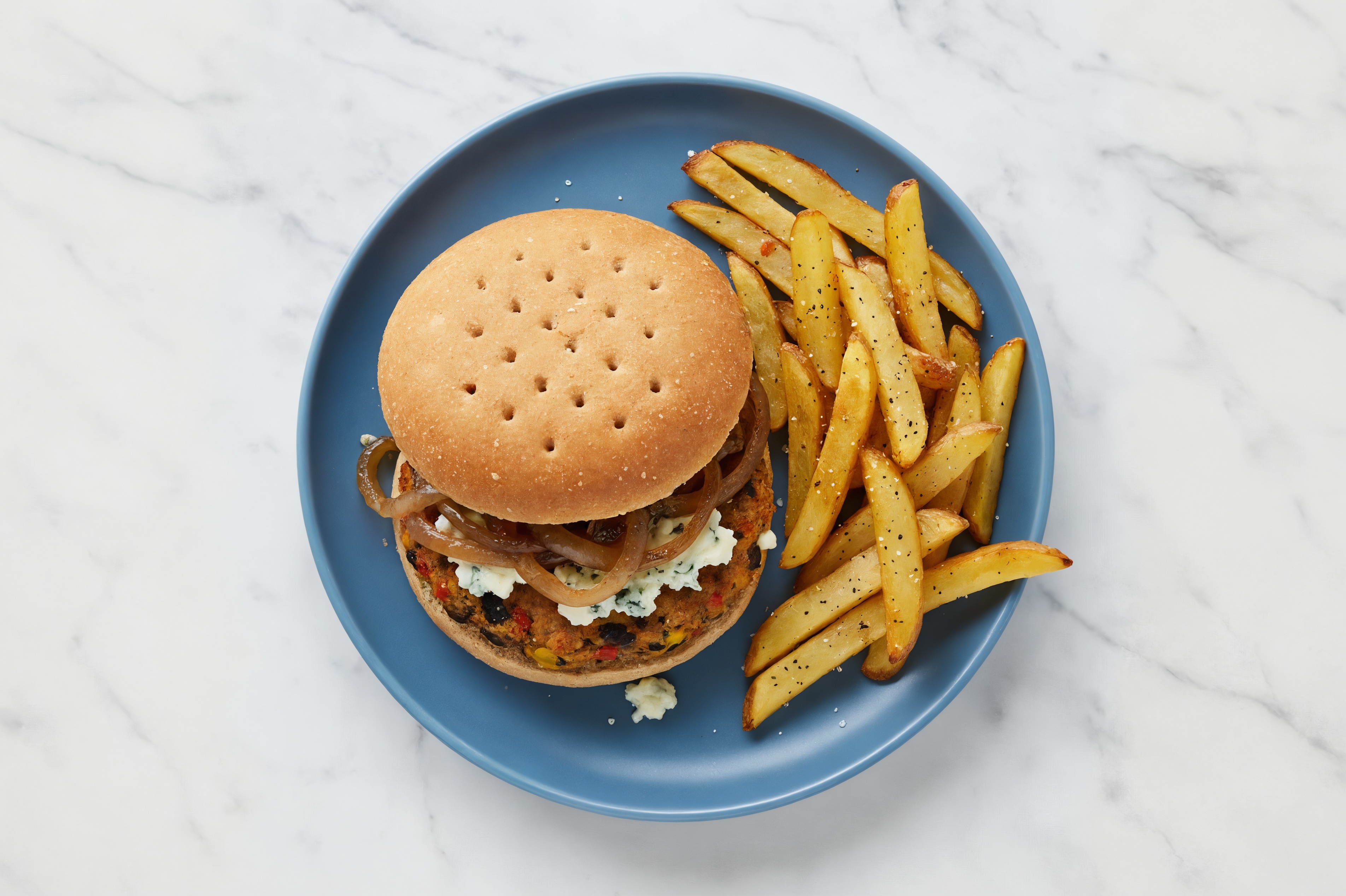 Deluxe Blue Cheese Bean Burger + Fries