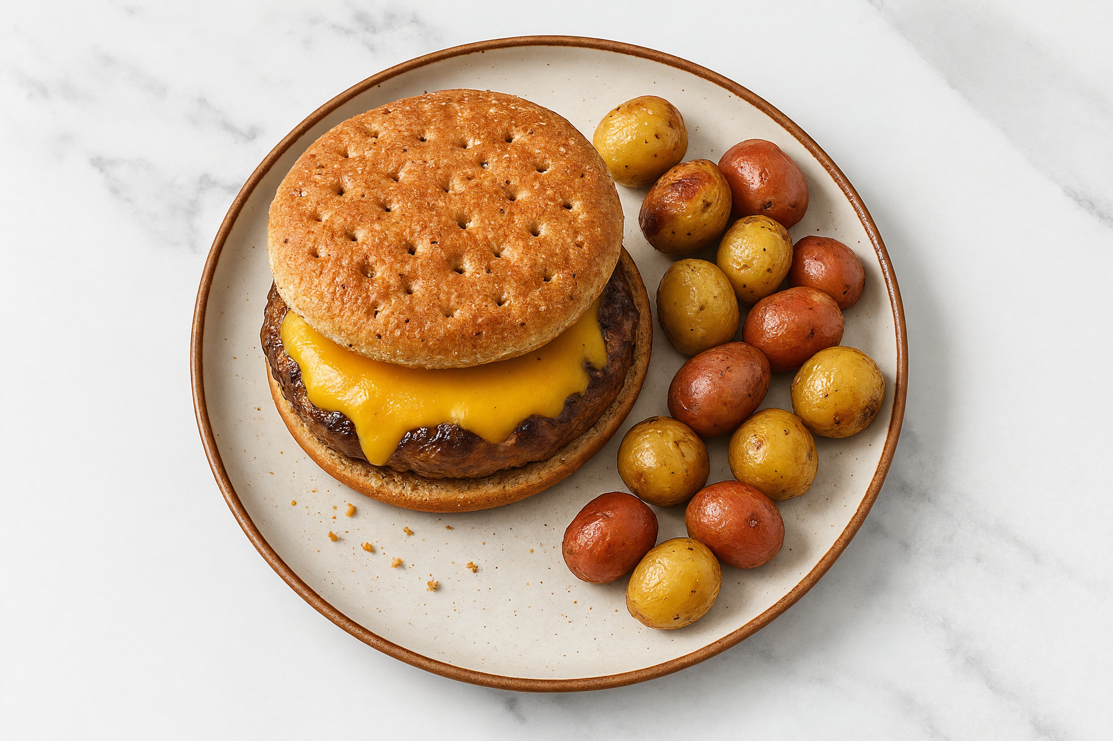 Multigrain Cheeseburger + Crispy Potatoes with Ground Beef Patties