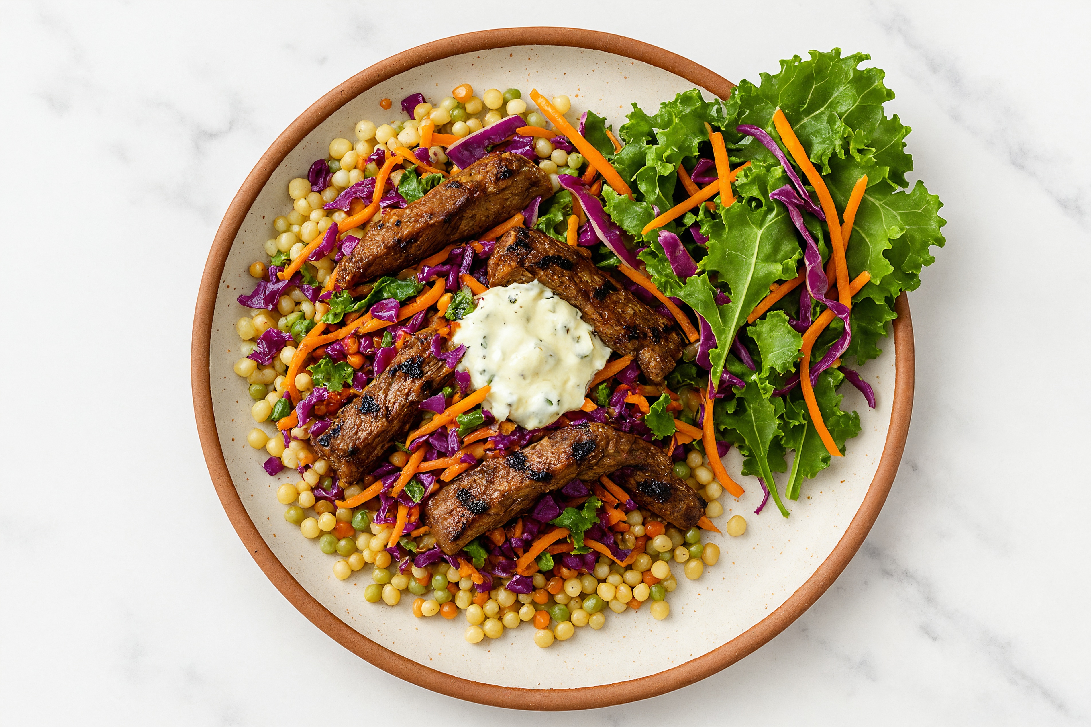 Bazaar-Style Beef Barbacoa Bowl with Feta Cucumber Tzatziki Dip