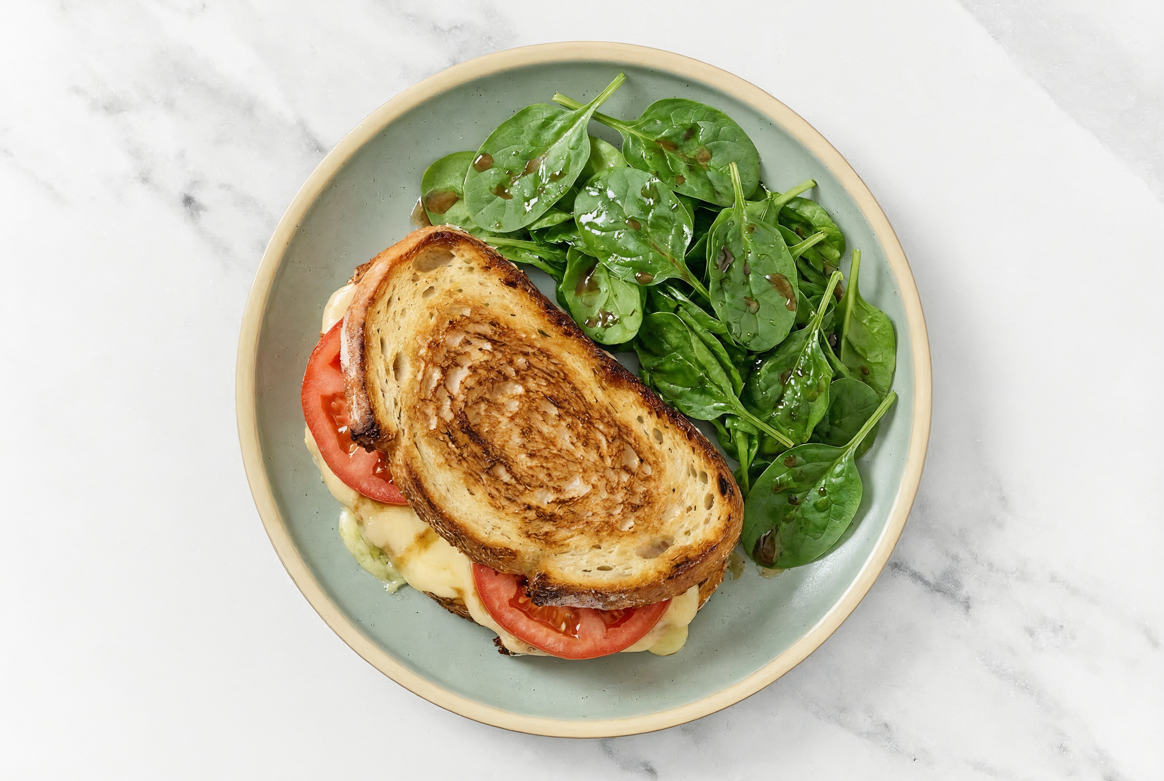 Herby Bougie Beefsteak Tomato White Cheddar Grilled Cheese + Spinach Side Salad