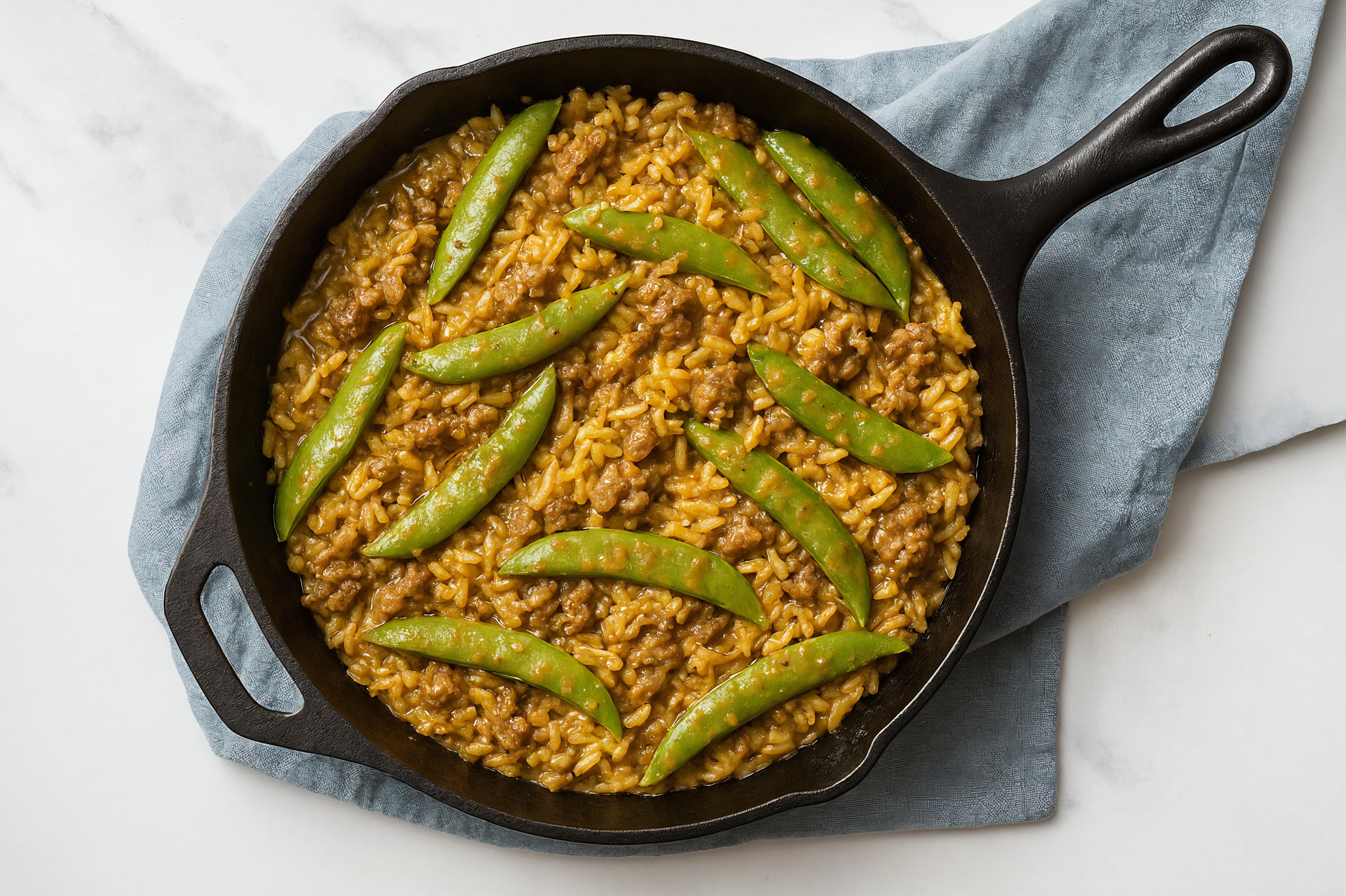 Thai Peanut Pea Snap + Ground Beef Patties Stir-Fry