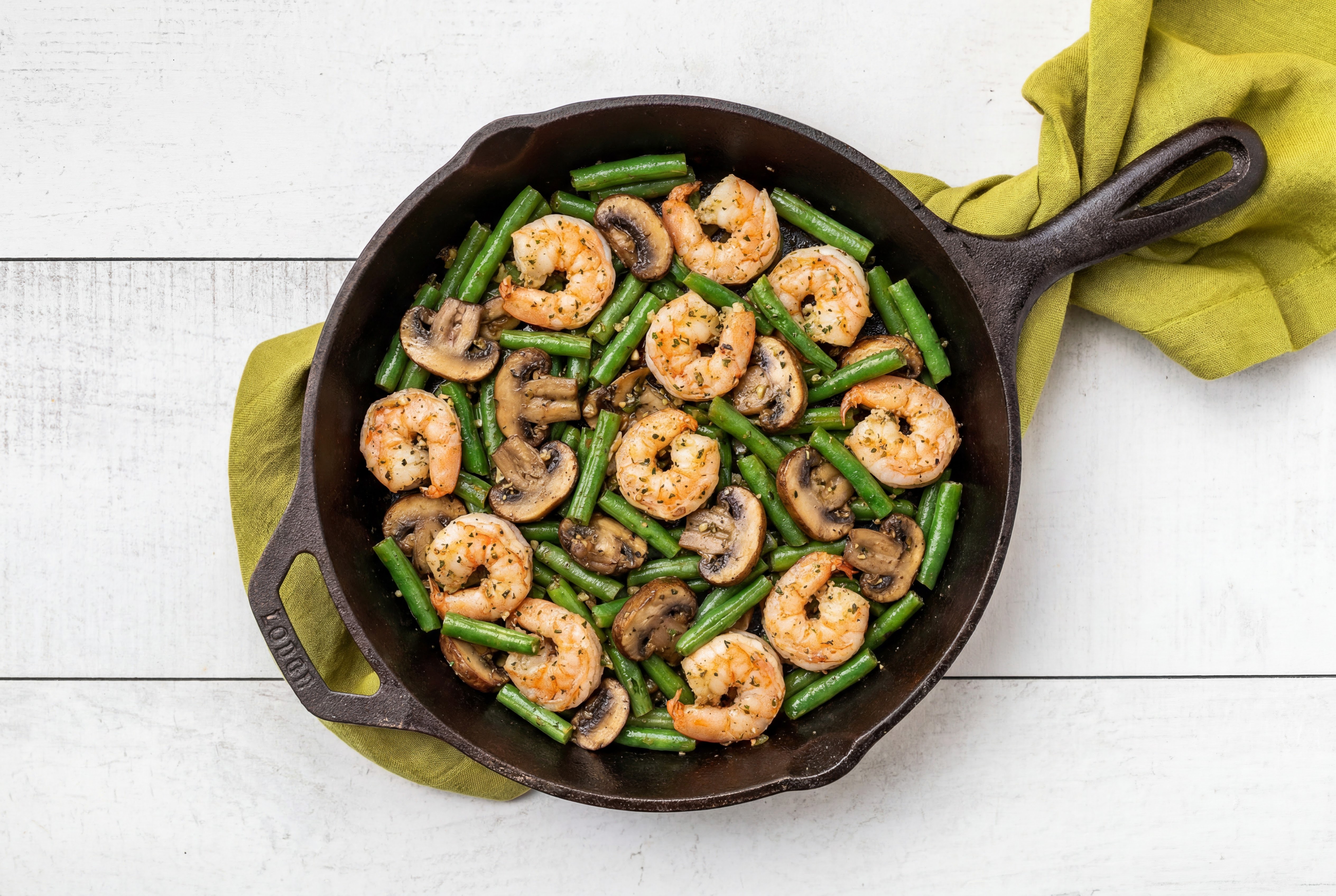 Garlic Gulf Shrimp with Mushrooms + Organic Green Beans