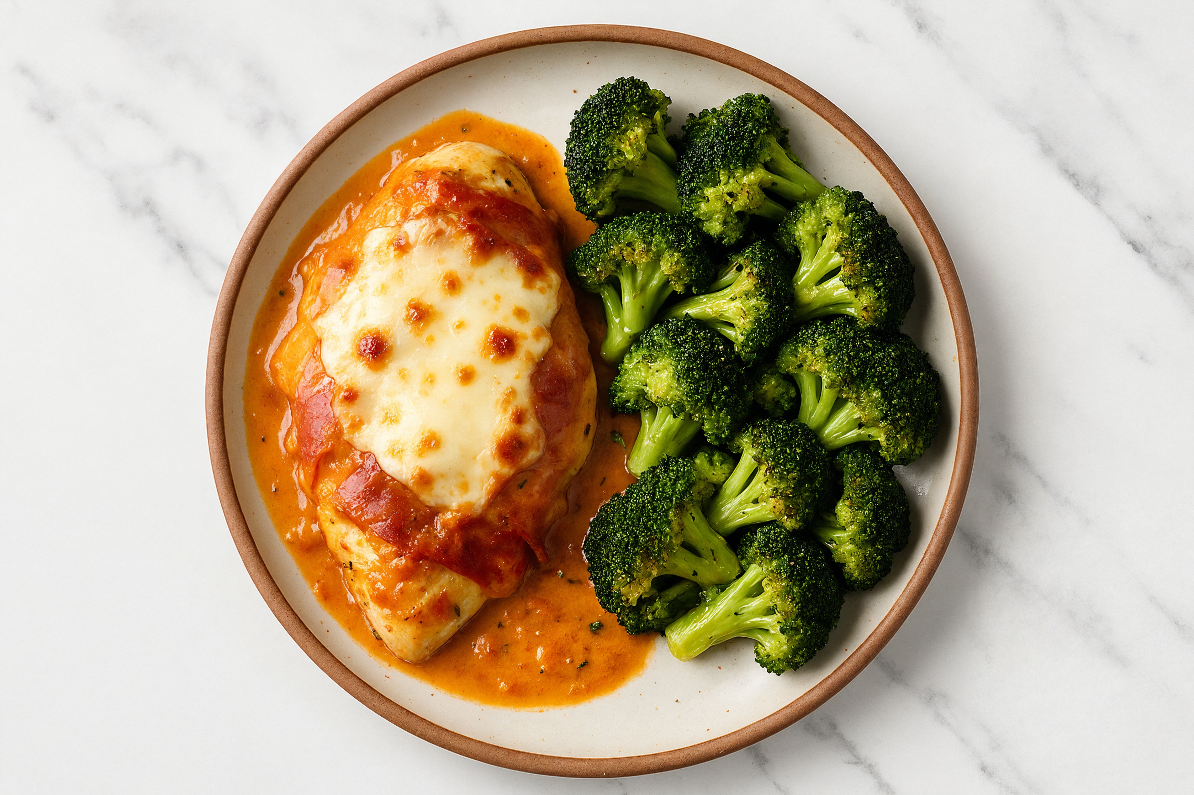 Cheesy Prosciutto Baked Chicken + Organic Broccoli with Mozzarella Ball