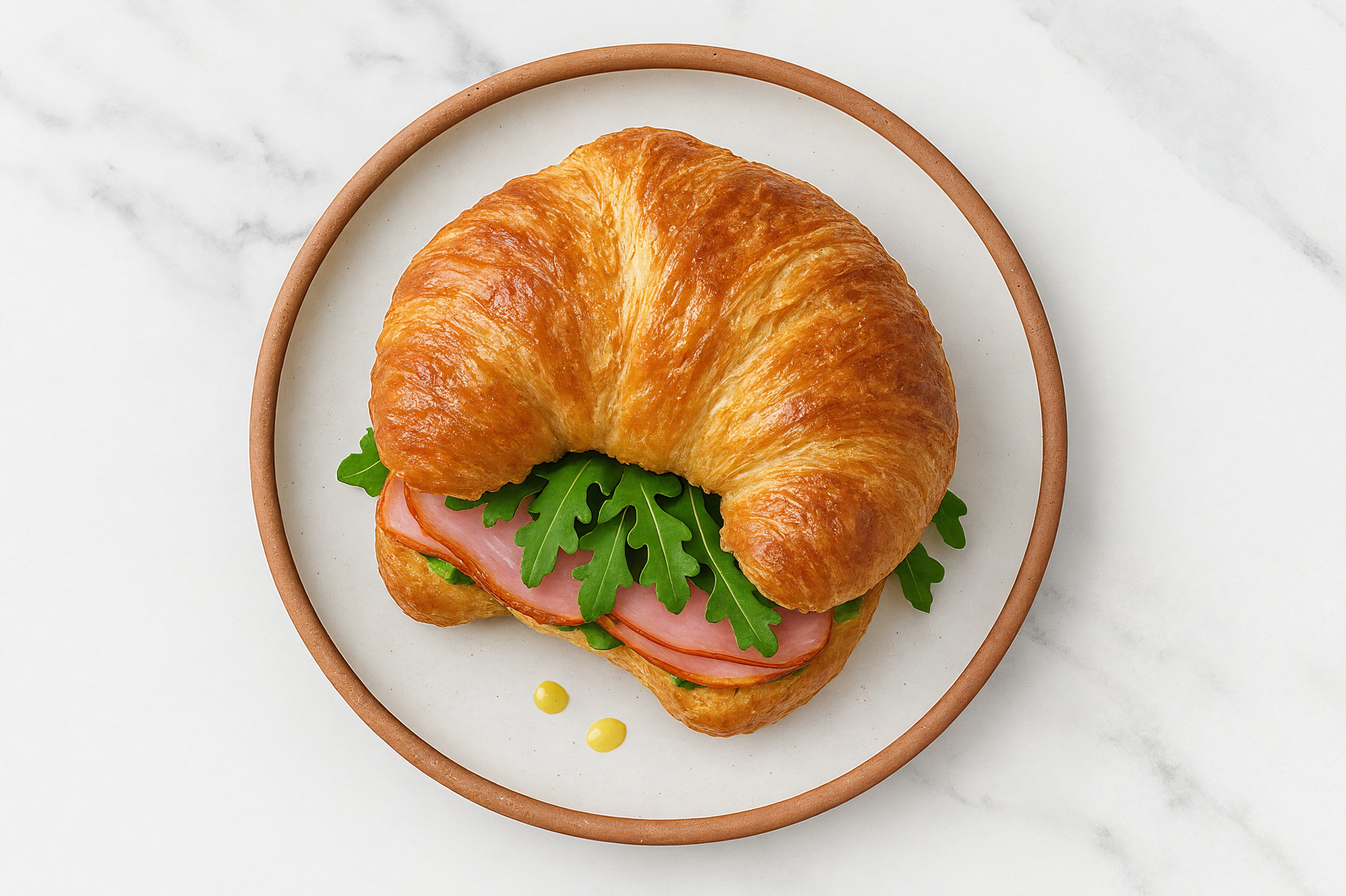 Ham + Arugula on Croissant with Honey Mustard Garlic Sauce
